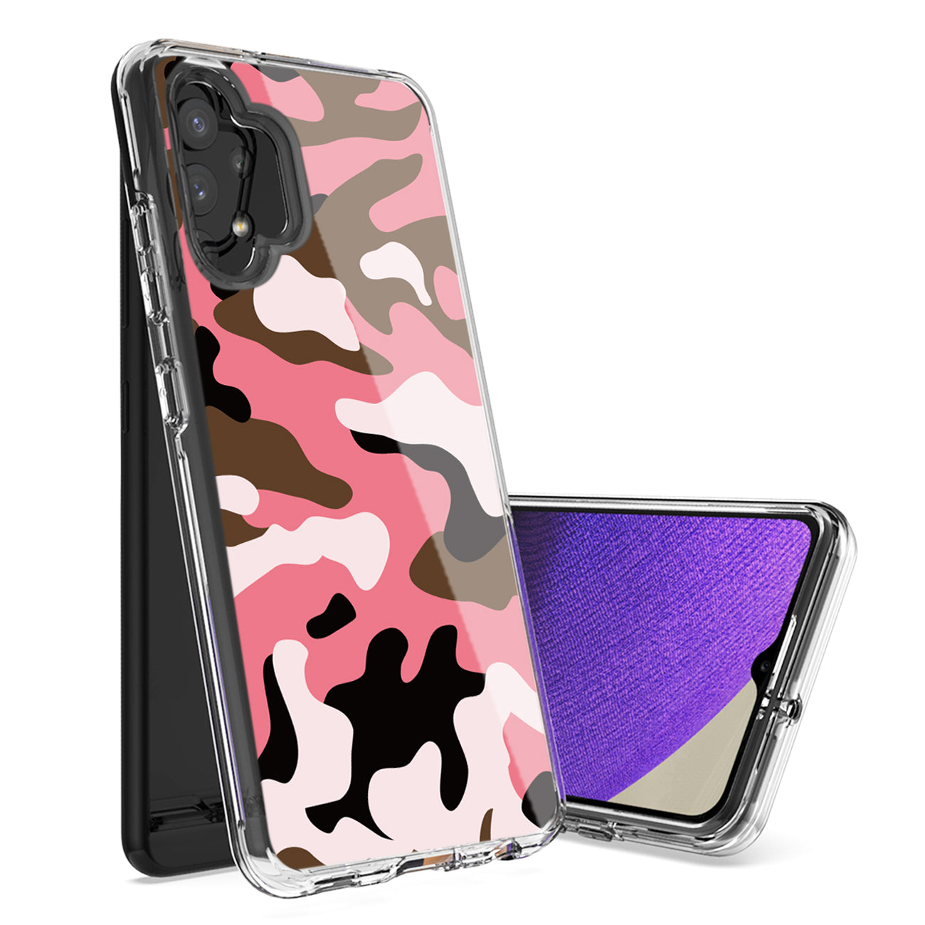 Camouflage Dual Layer Hybrid Hard & Soft TPU Rubber Case for SAMS GALAXY A32 5G In Pink