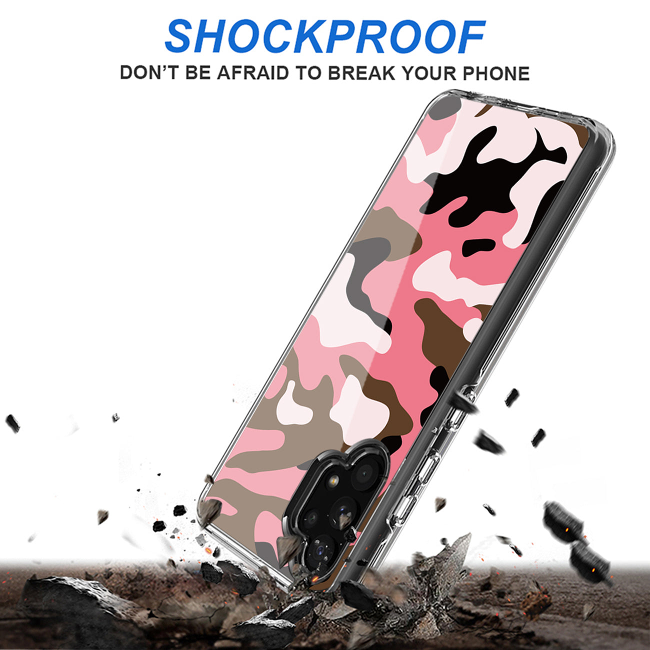 Camouflage Dual Layer Hybrid Hard & Soft TPU Rubber Case for SAMS GALAXY A32 5G In Pink