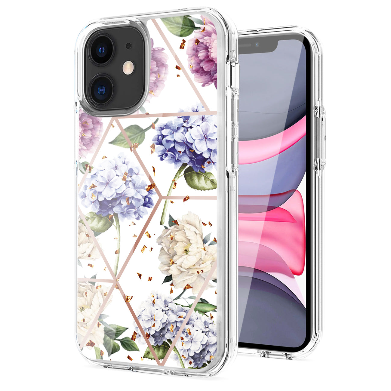 Flower Design Dual Layer Hybrid Hard & Soft TPU Rubber Case for IPH 11 In Light Purple Base Flower