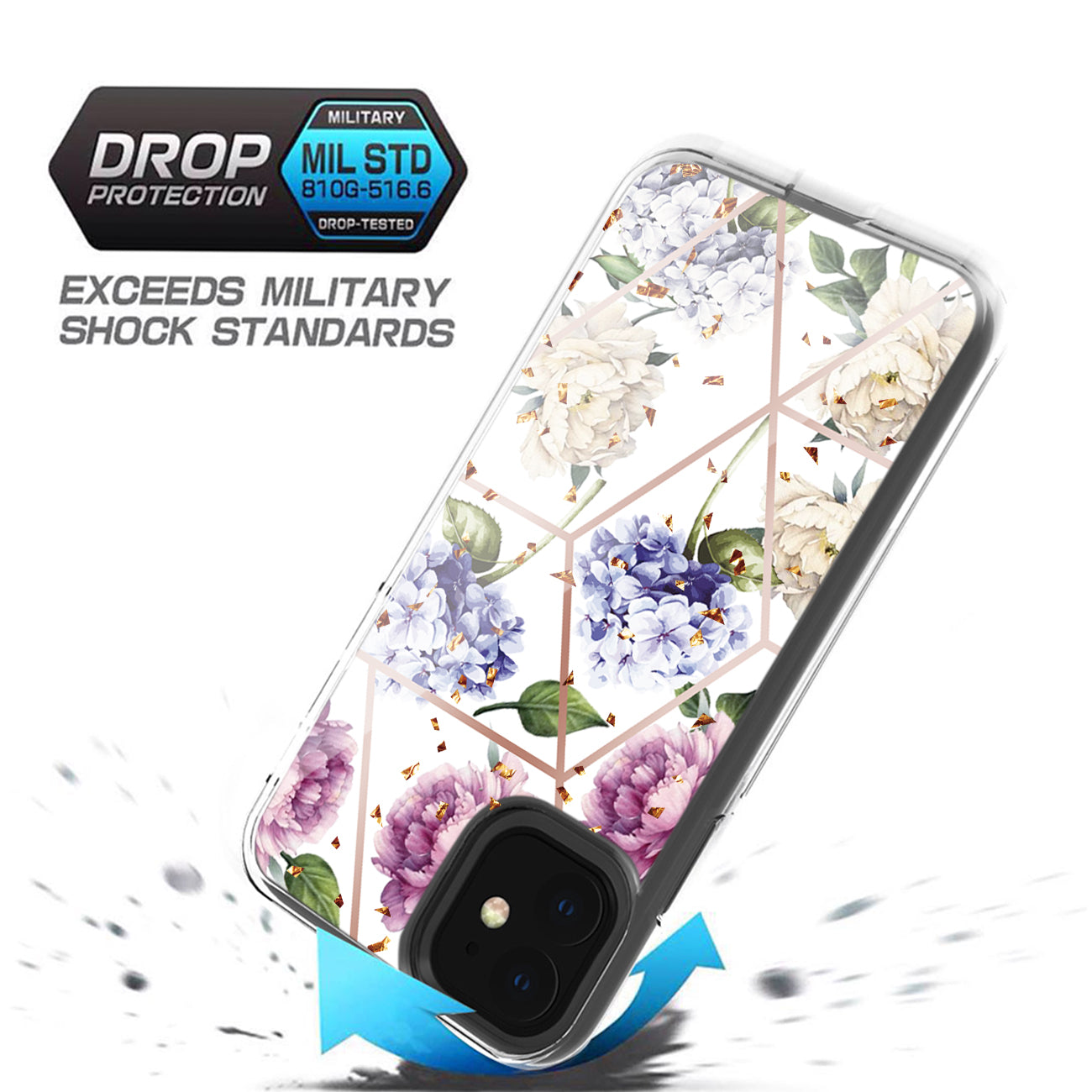 Flower Design Dual Layer Hybrid Hard & Soft TPU Rubber Case for IPH 11 In Light Purple Base Flower