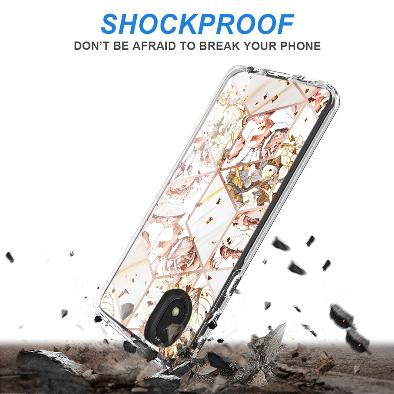 Flower Design Dual Layer Hybrid Hard & Soft TPU Case for SAMS GALAXY A01 CORE In White Base Flower
