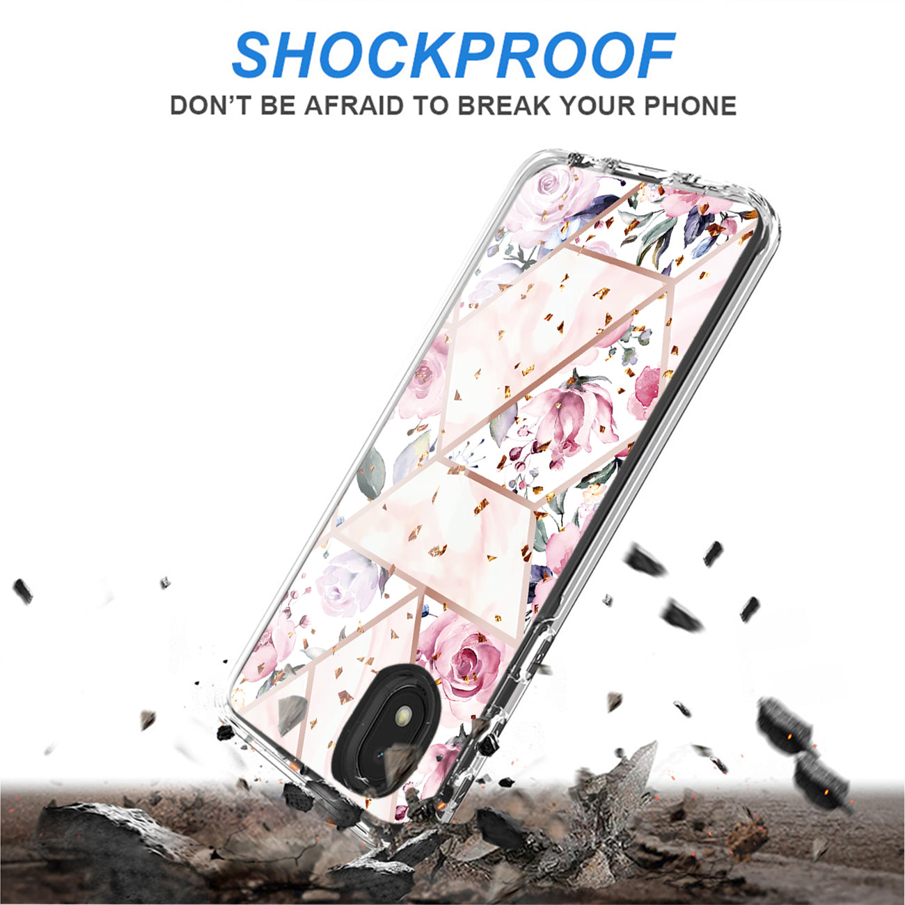 Flower Design Dual Layer Hybrid Hard & Soft TPU Case for SAMS GALAXY A01 CORE In Pink Base Flower