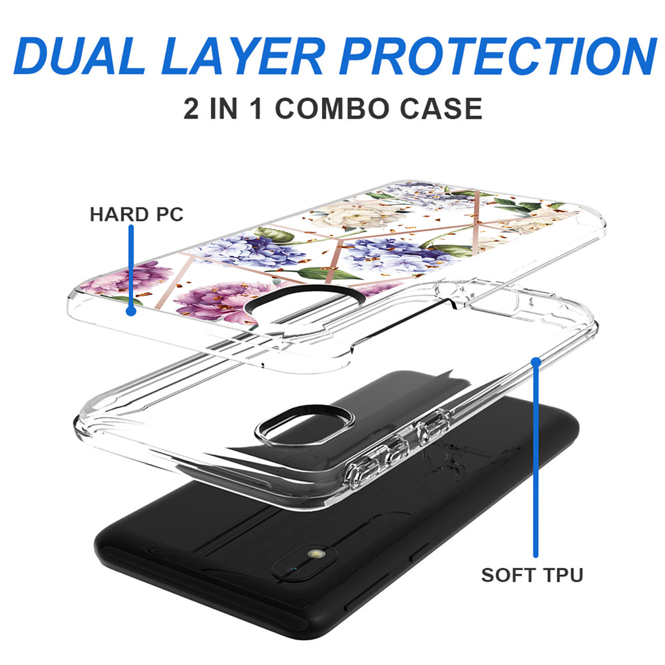 Flower Design Dual Layer Hard & Soft TPU Case for SAMS GALAXY A01 CORE In Light Purple Base Flower