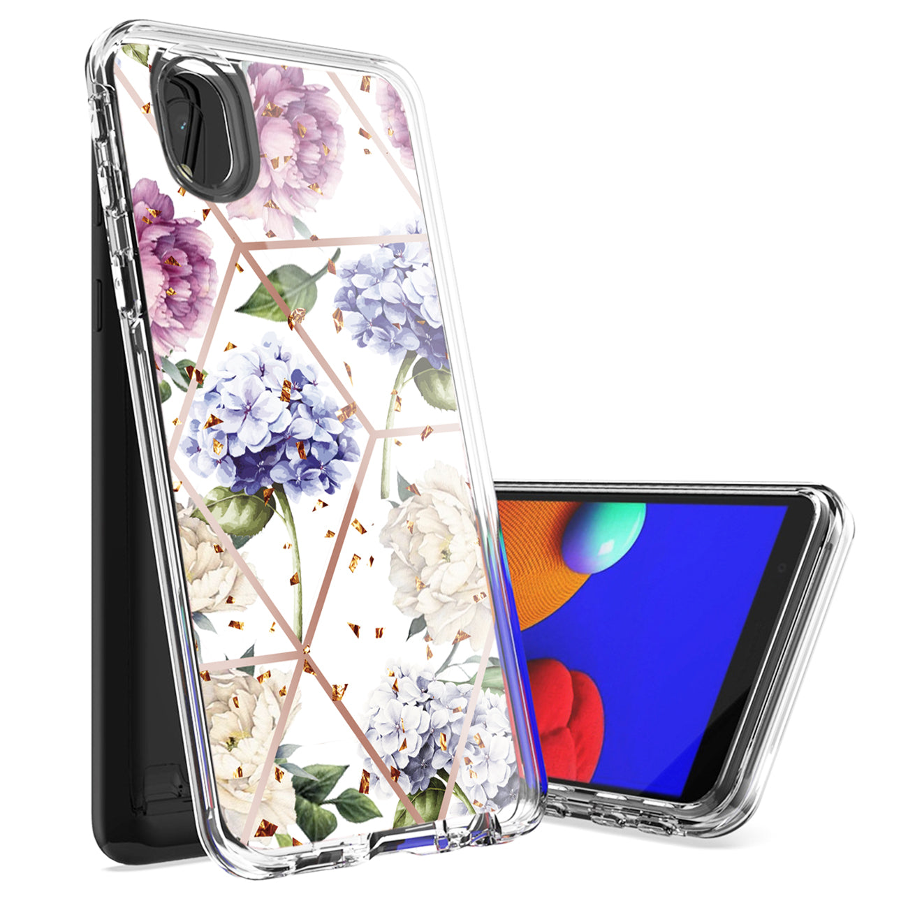 Flower Design Dual Layer Hard & Soft TPU Case for SAMS GALAXY A01 CORE In Light Purple Base Flower