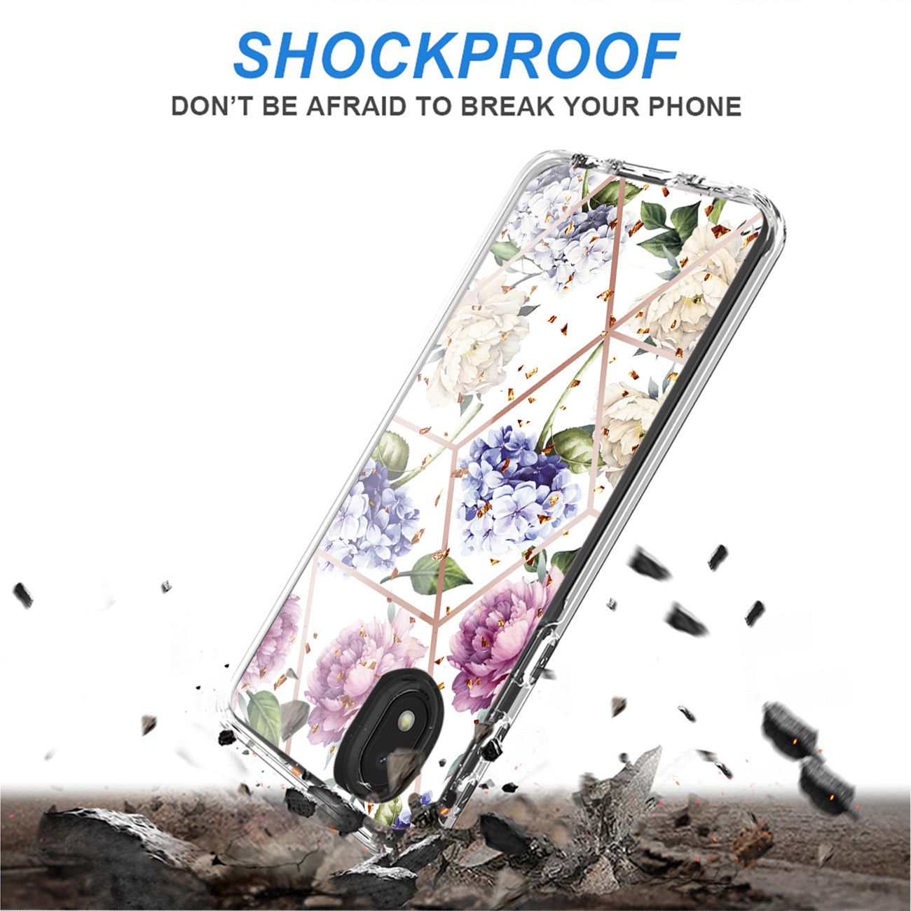Flower Design Dual Layer Hard & Soft TPU Case for SAMS GALAXY A01 CORE In Light Purple Base Flower