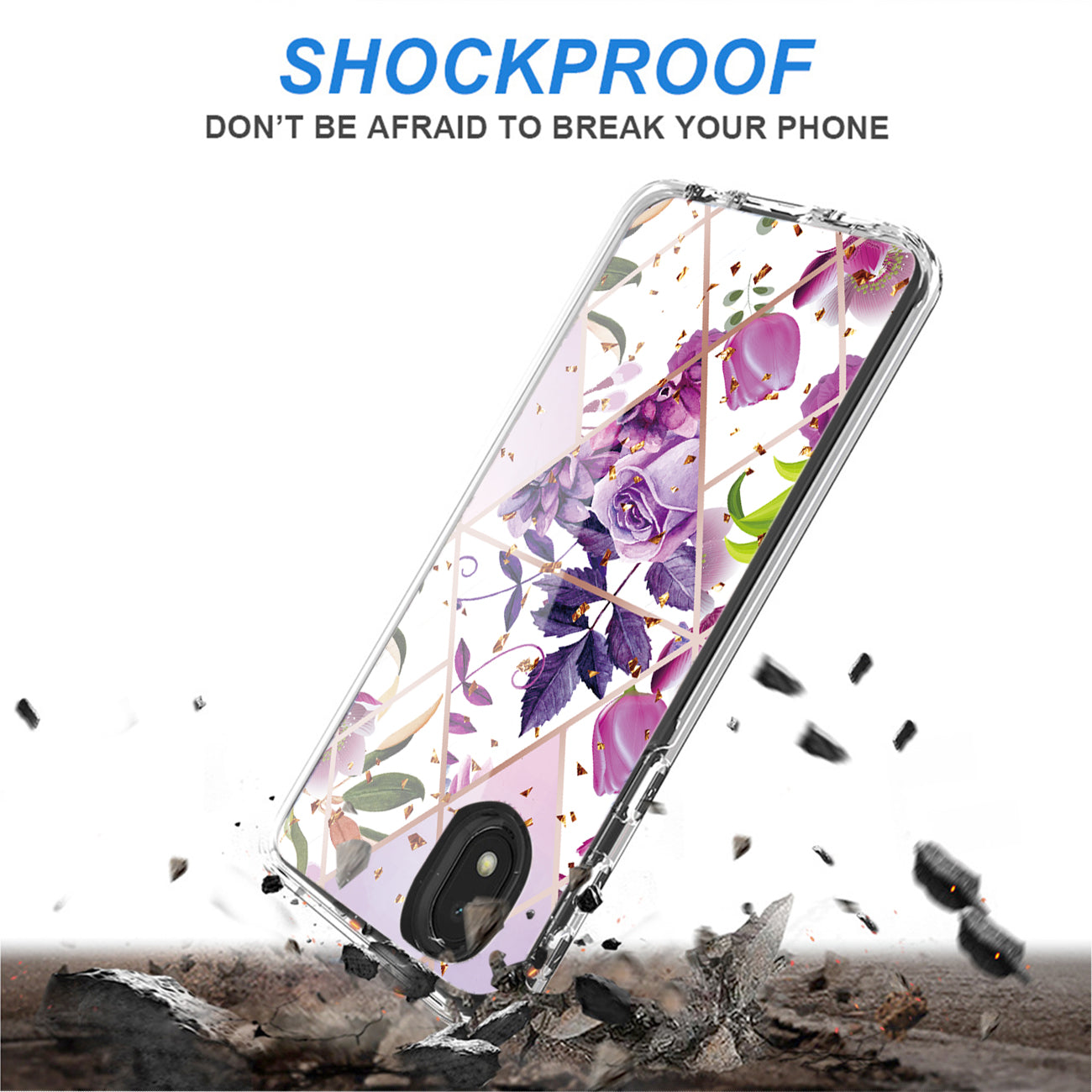 Flower Design Dual Layer Hybrid Hard & Soft TPU Case for SAMS GALAXY A01 CORE In Purple Base Flower