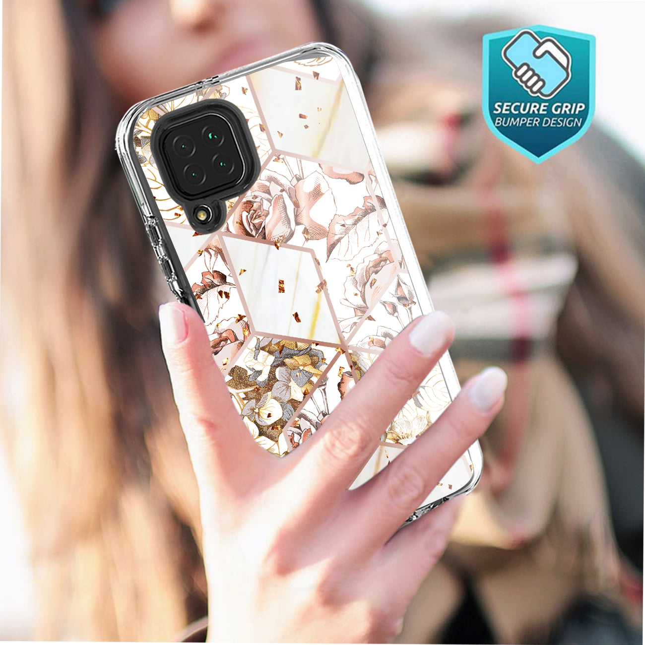 Flower Design Dual Layer Hybrid Hard & Soft TPU Case for SAMS GALAXY A12 5G In White Base Flower