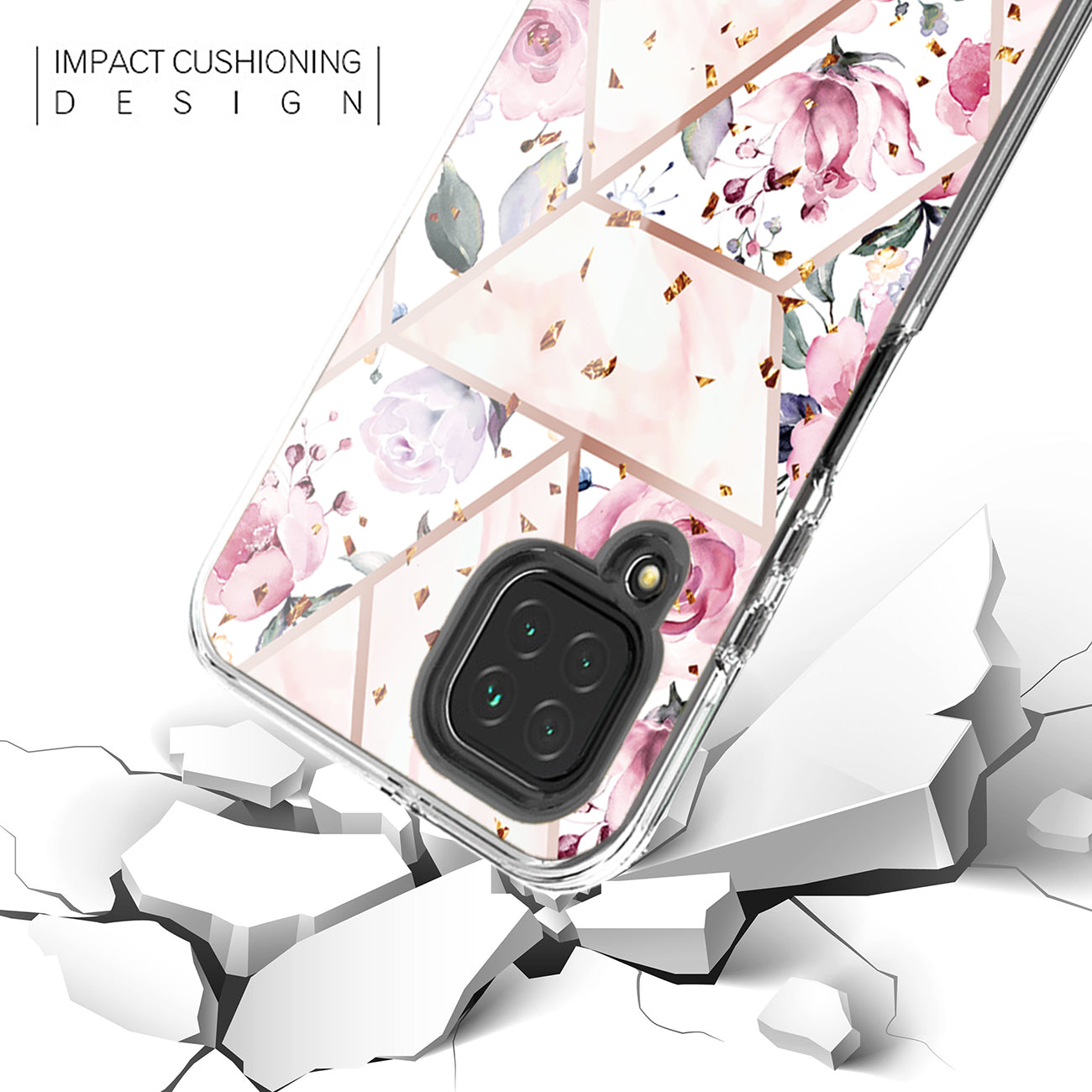 Flower Design Dual Layer Hybrid Hard & Soft TPU Case for SAMS GALAXY A12 5G In Pink Base Flower