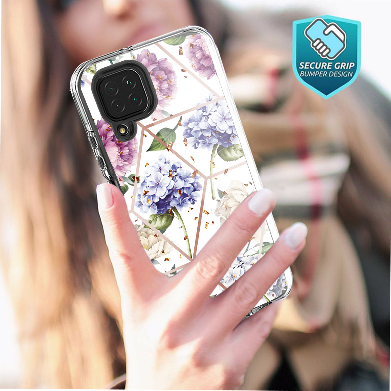 Flower Design Dual Layer Hard & Soft TPU Case for SAMS GALAXY A12 5G In Light Purple Base Flower