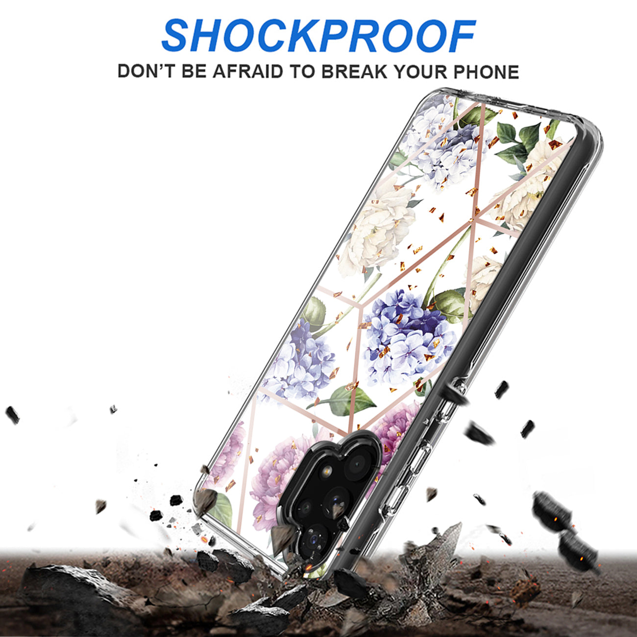 Flower Design Dual Layer Hard & Soft TPU Case for SAMS GALAXY A32 5G In Light Purple Base Flower