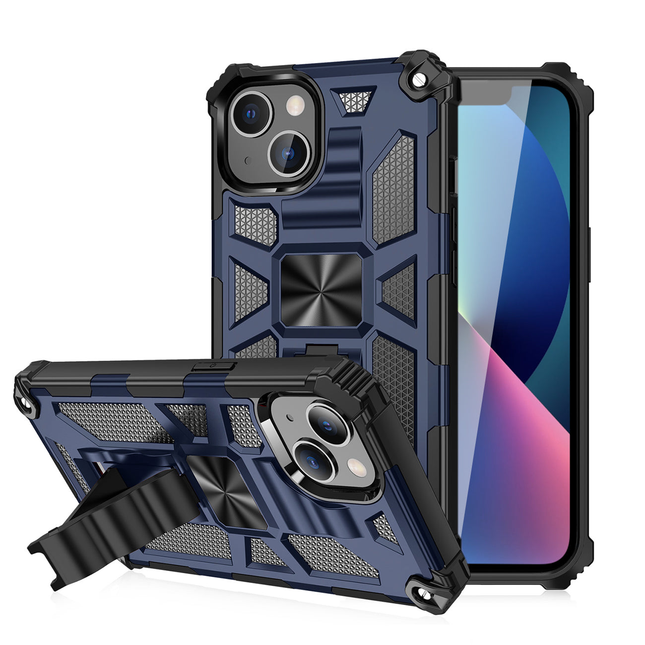 Case TPU With Built-in Kickstand Magnetic Mount Apple iPhone 13 Blue Color