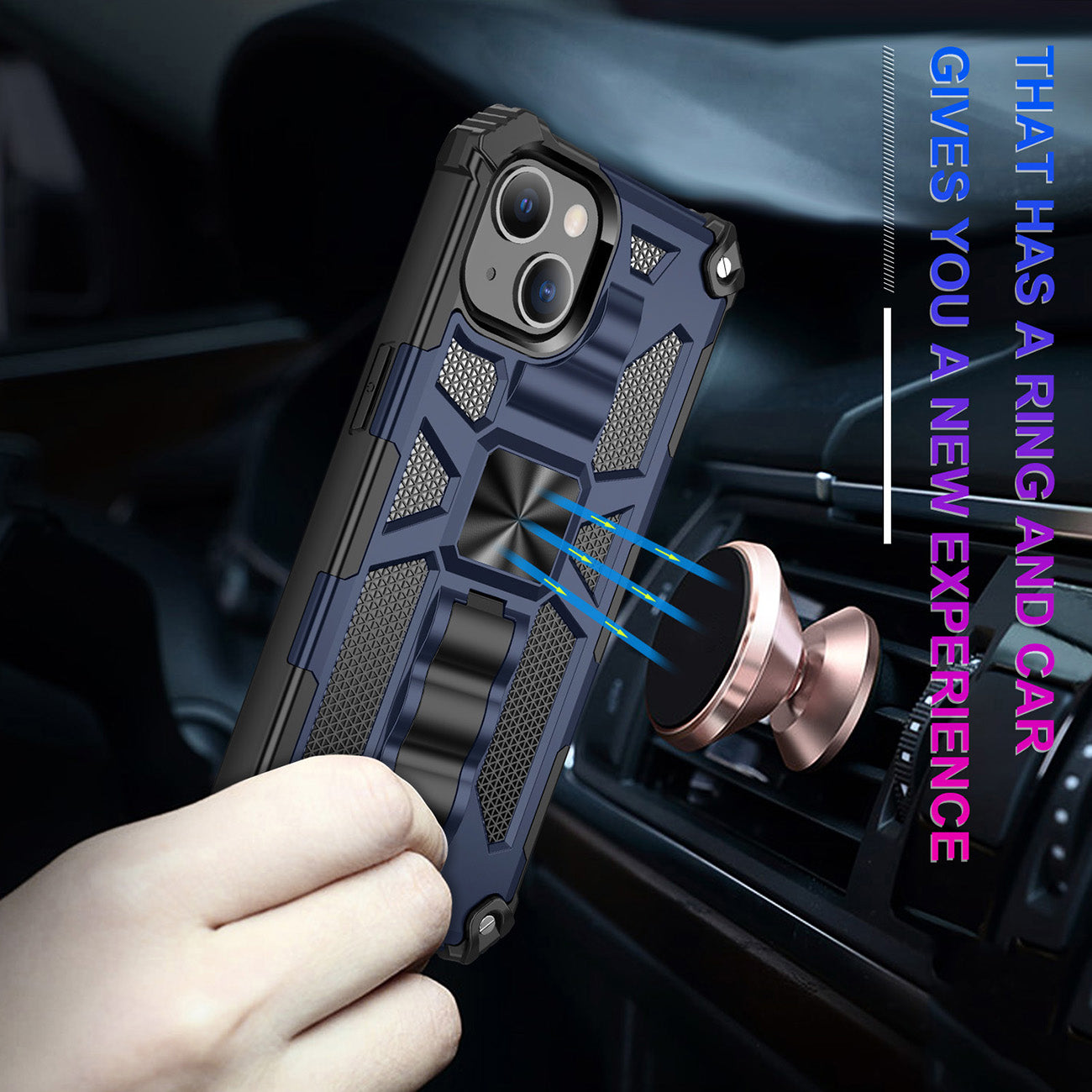 Case TPU With Built-in Kickstand Magnetic Mount Apple iPhone 13 Blue Color