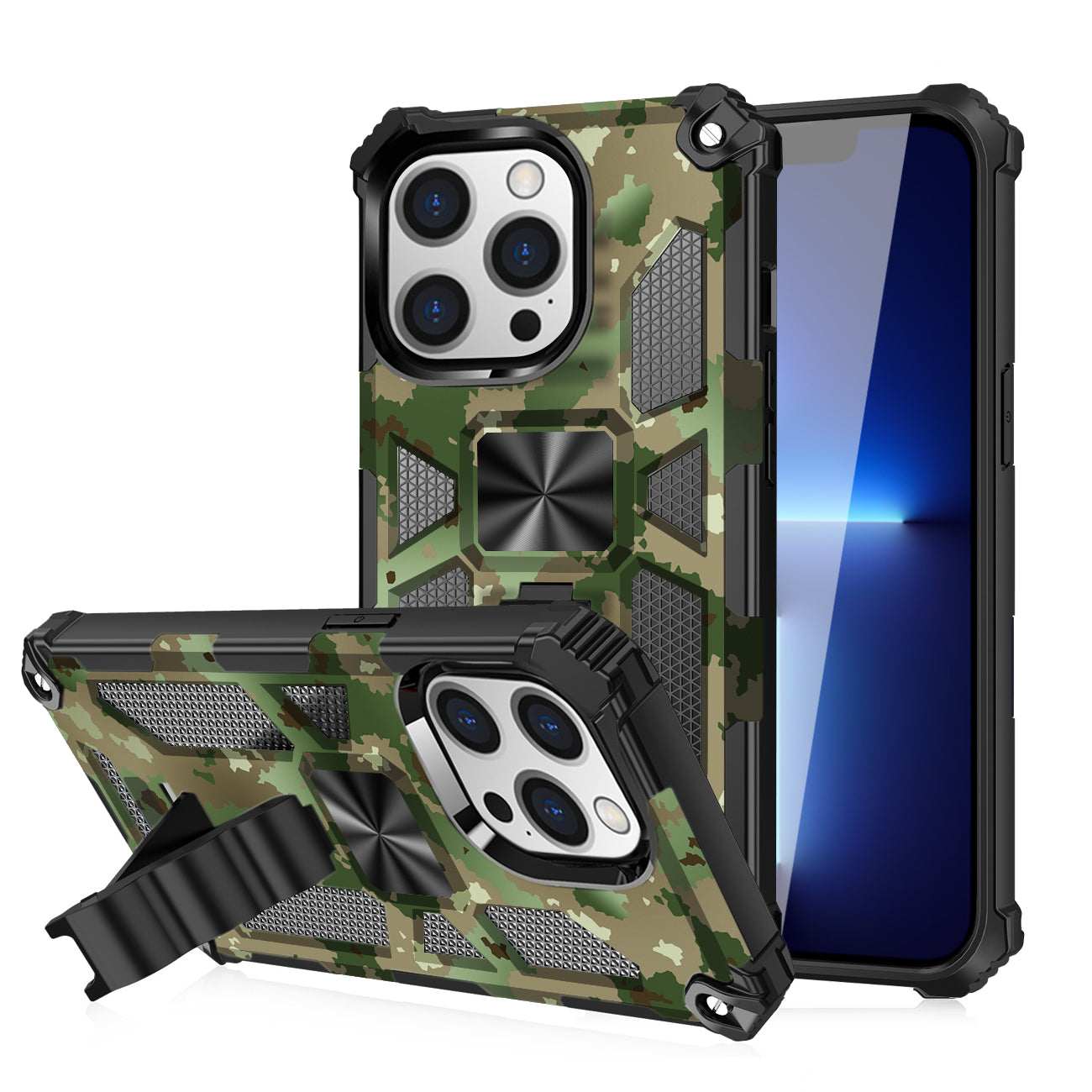 Built-in Kickstand TPU Case with Magnetic Mount for APPLE IPHONE 13 PRO MAX in Camouflage