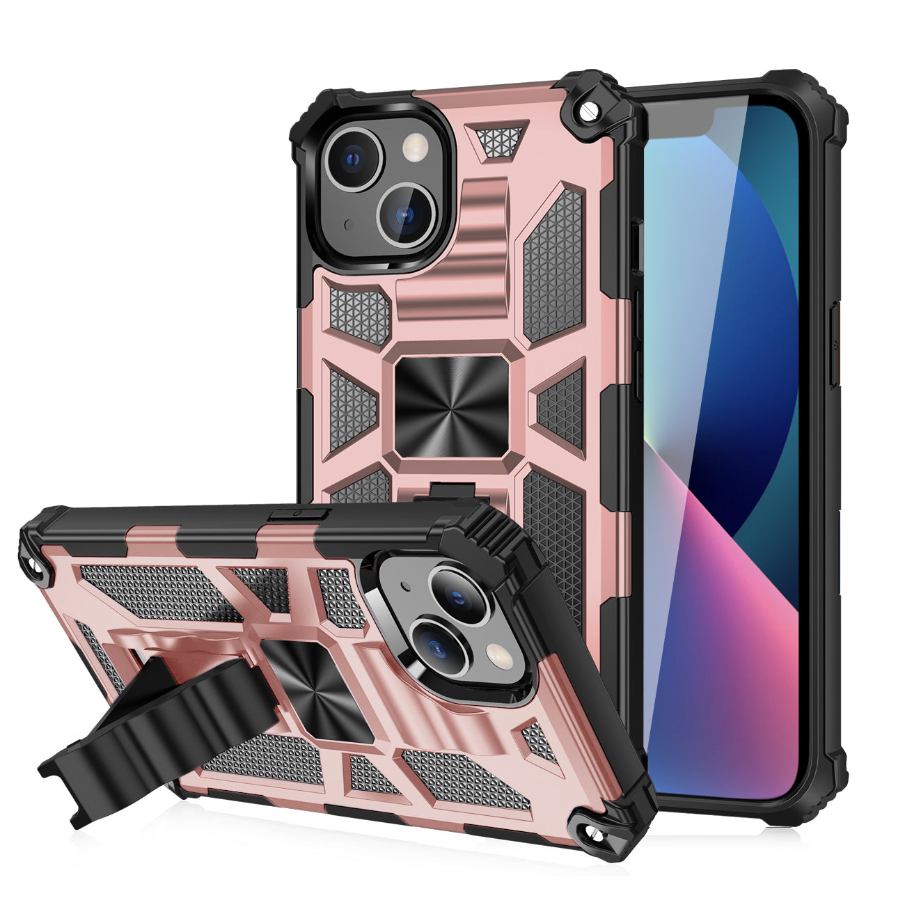 Built-in Kickstand TPU Case with Magnetic Mount for APPLE IPHONE 13 in Rose Gold