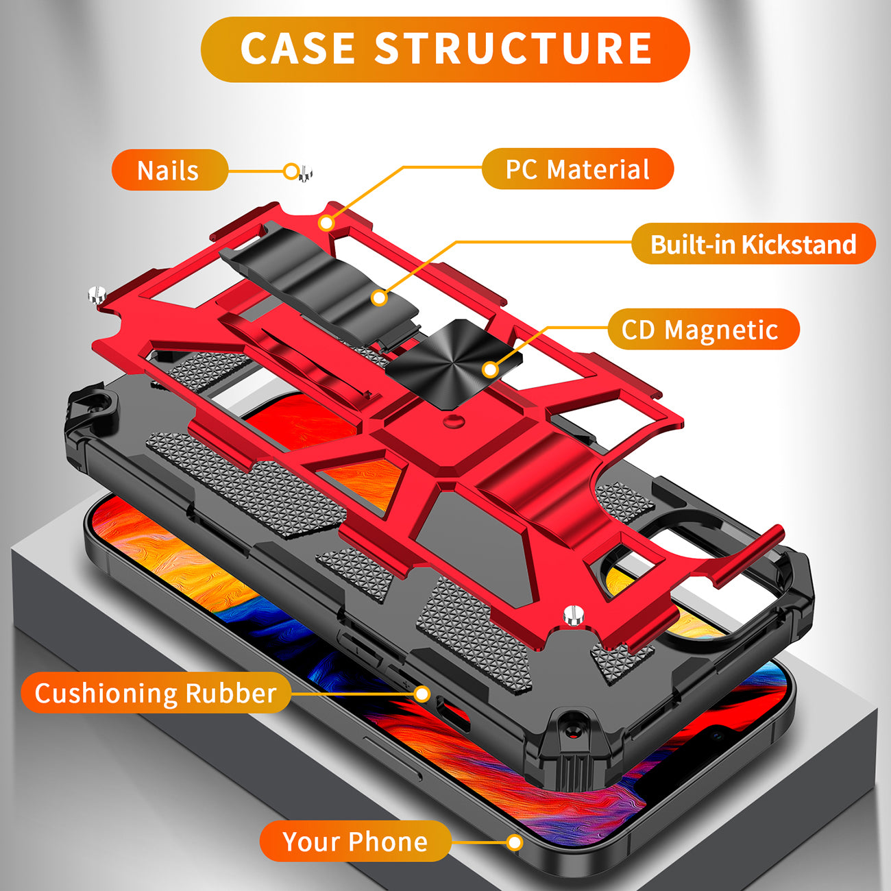 Built-in Kickstand TPU Case with Magnetic Mount for APPLE IPHONE 14 PLUS in Red
