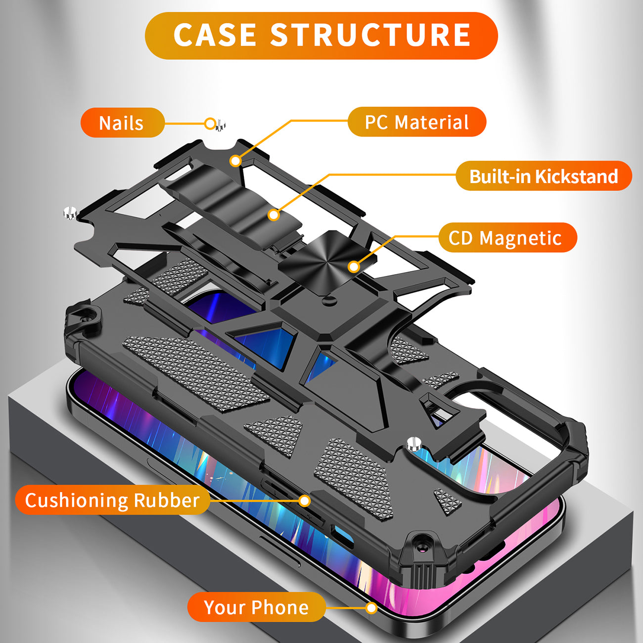 Built-in Kickstand TPU Case with Magnetic Mount for APPLE IPHONE 14 PRO in Black