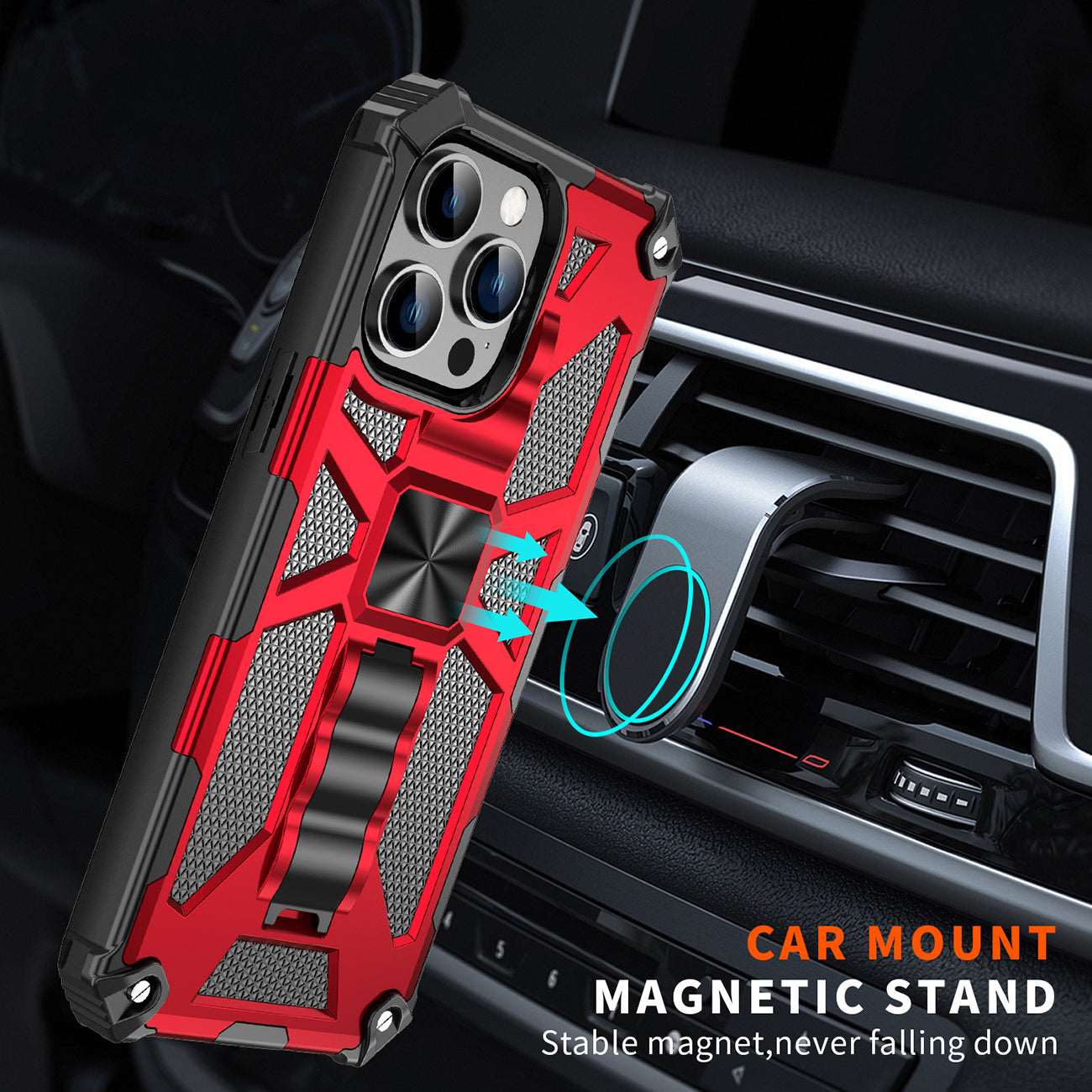 Built-in Kickstand TPU Case with Magnetic Mount for APPLE IPHONE 14 PRO in Red