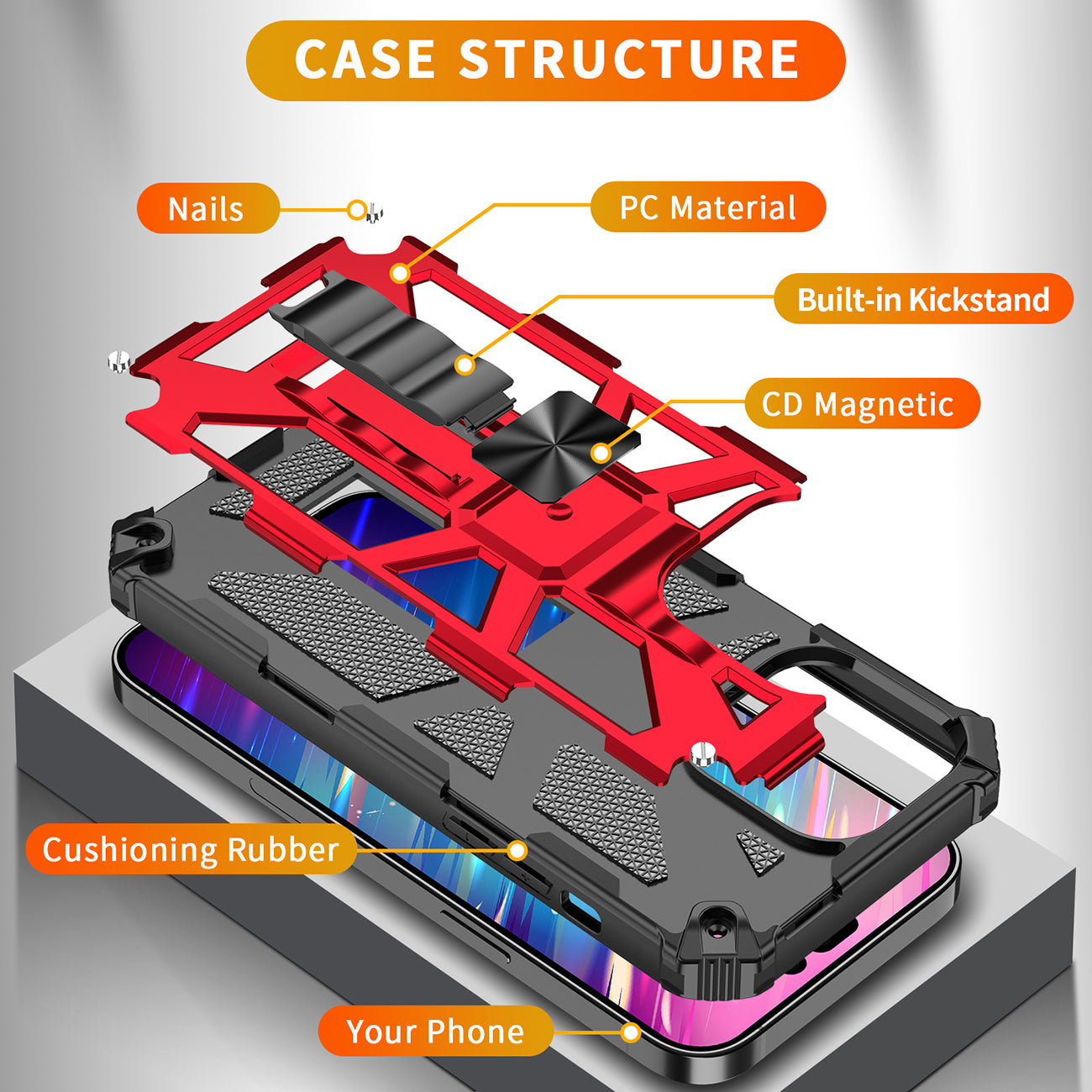 Built-in Kickstand TPU Case with Magnetic Mount for APPLE IPHONE 14 PRO in Red