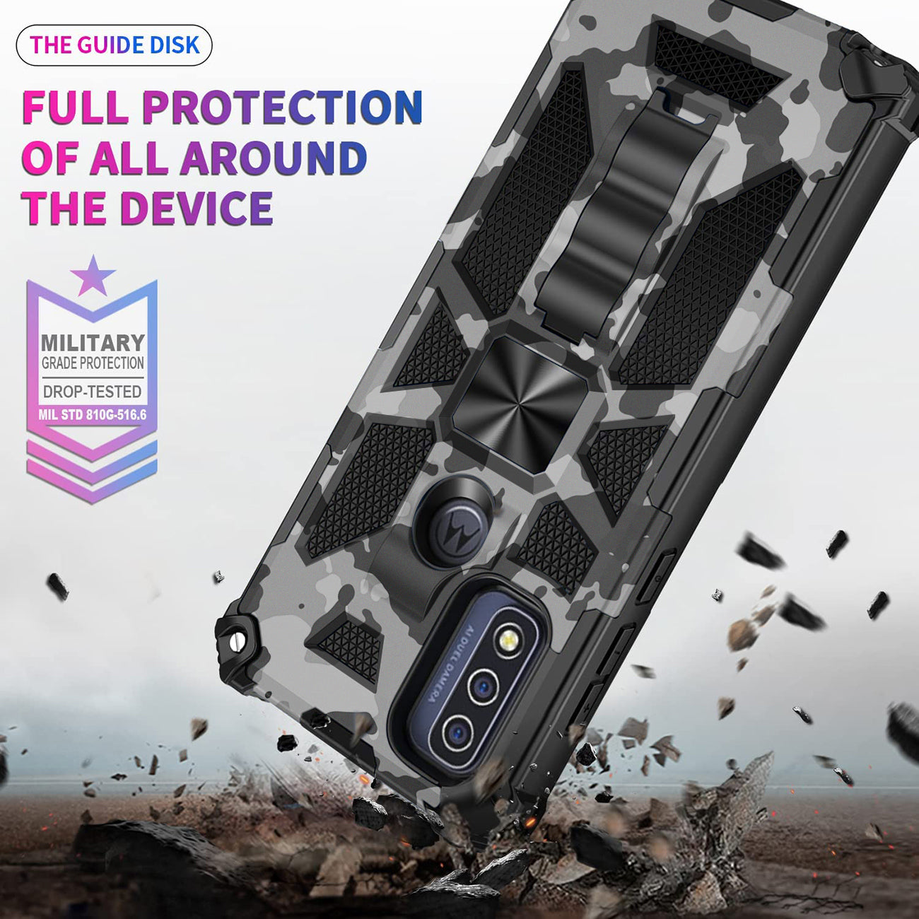 Built-in Kickstand TPU Case with Magnetic Mount for MOTOROLA MOTO G PURE and Moto G power 2022 in Camouflage