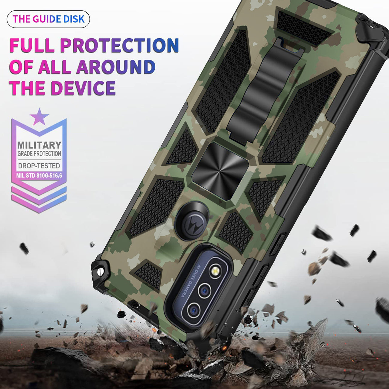 Built-in Kickstand TPU Case with Magnetic Mount for MOTOROLA MOTO G PURE and Moto G power 2022 in Camouflage
