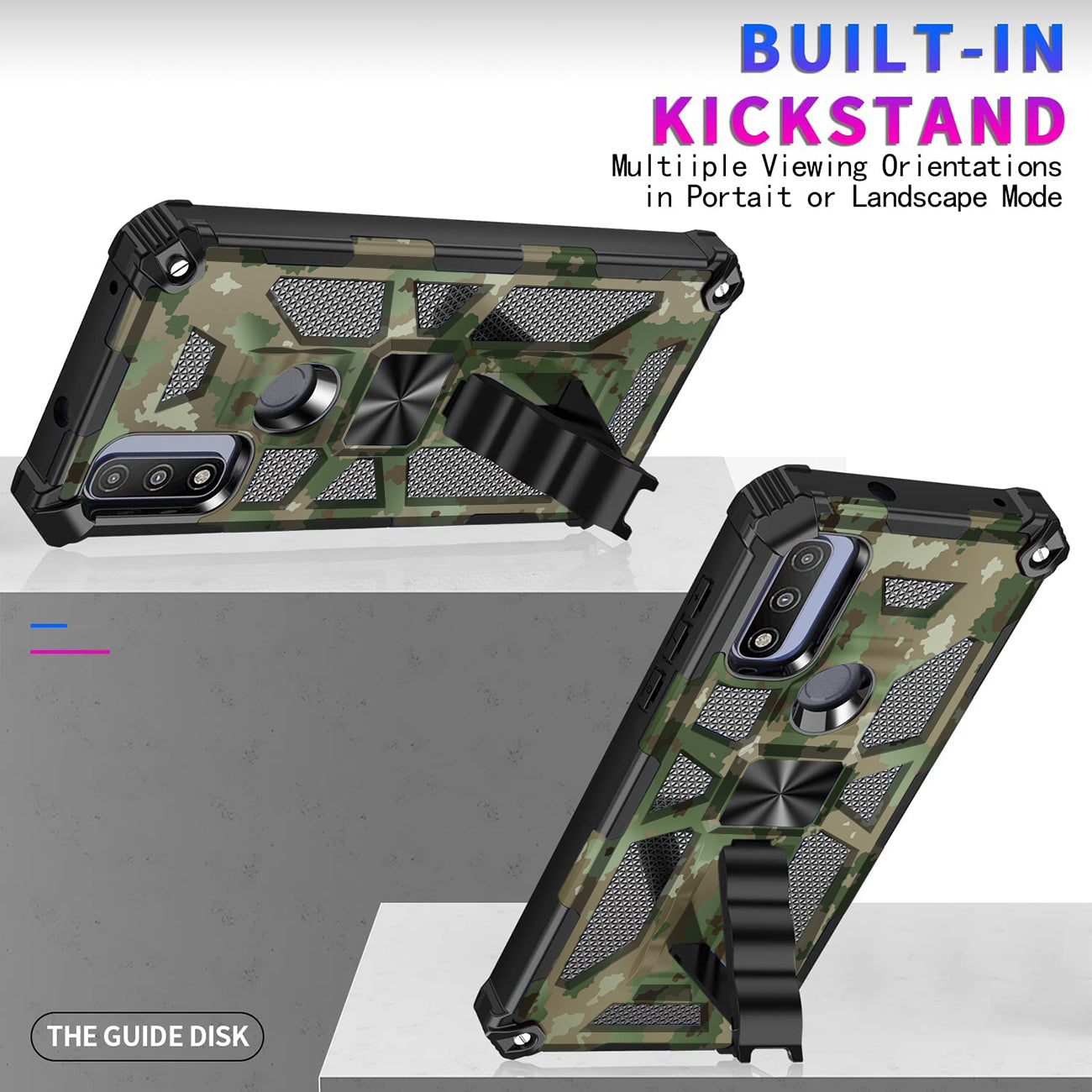 Built-in Kickstand TPU Case with Magnetic Mount for MOTOROLA MOTO G PURE and Moto G power 2022 in Camouflage