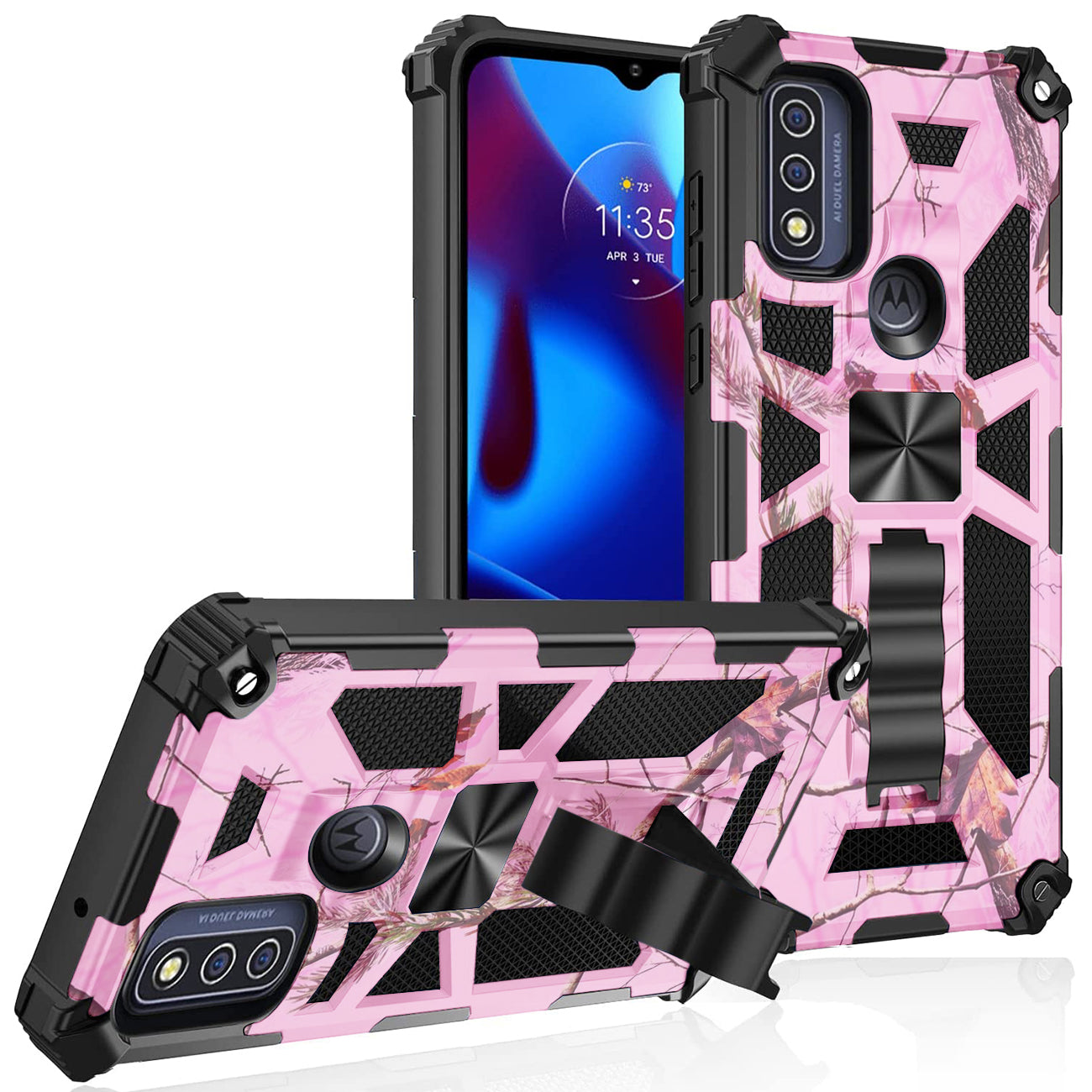 Built-in Kickstand TPU Case with Magnetic Mount for MOTOROLA MOTO G PURE and Moto G power 2022 in Tree leaf patterns