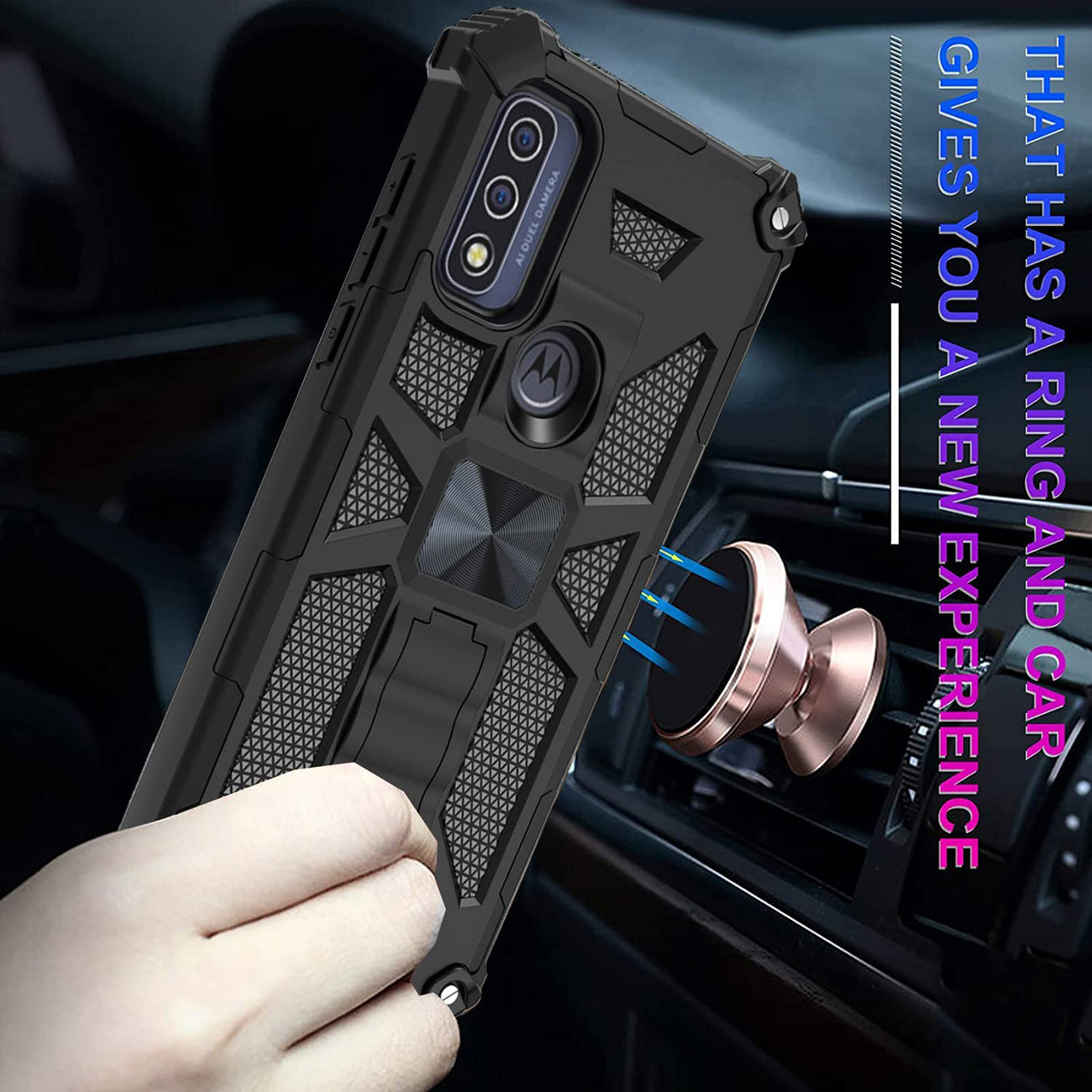 Built-in Kickstand TPU Case with Magnetic Mount for MOTOROLA MOTO G PURE and Moto G power 2022 in Black