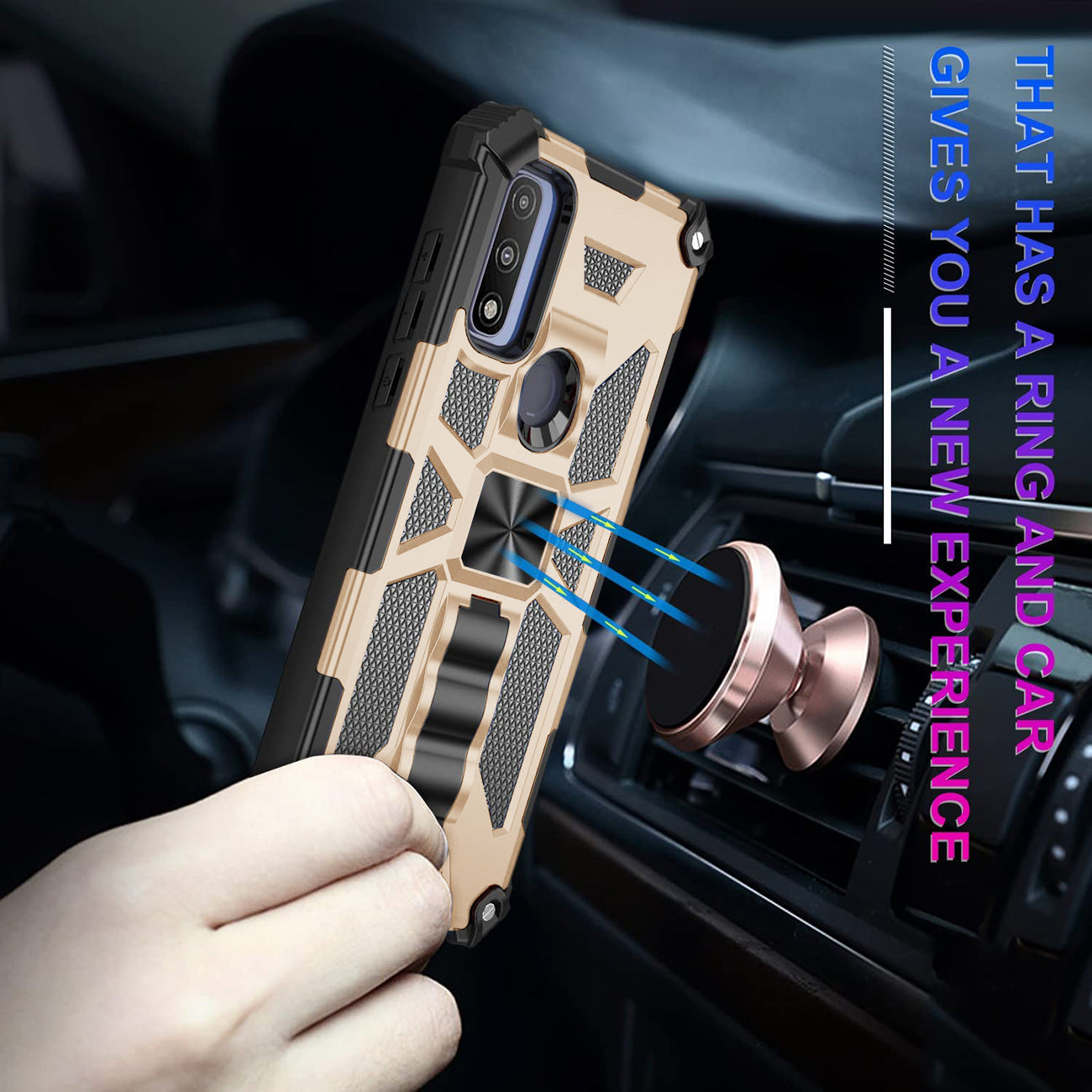 Built-in Kickstand TPU Case with Magnetic Mount for MOTOROLA MOTO G PURE and Moto G power 2022 in Gold