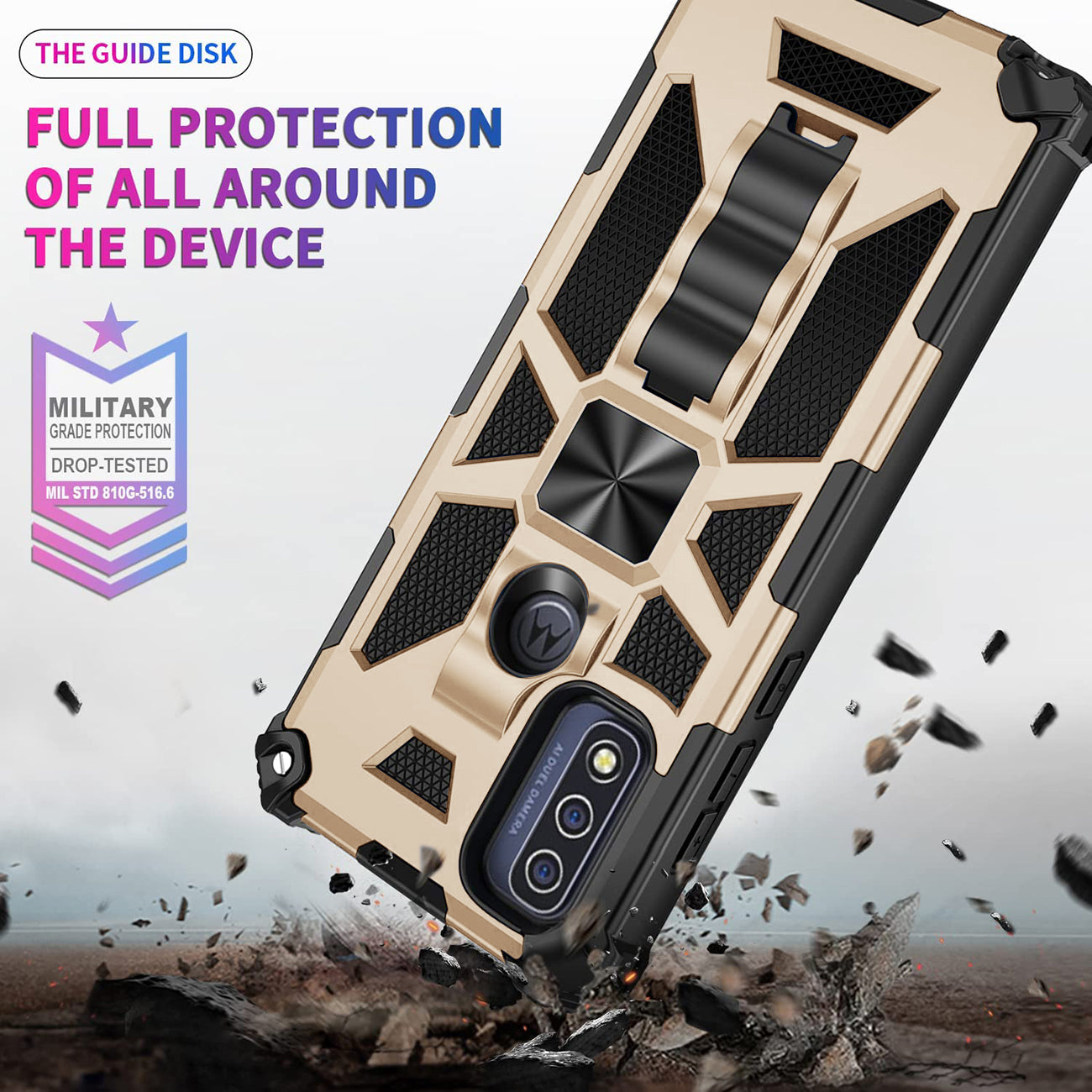 Built-in Kickstand TPU Case with Magnetic Mount for MOTOROLA MOTO G PURE and Moto G power 2022 in Gold