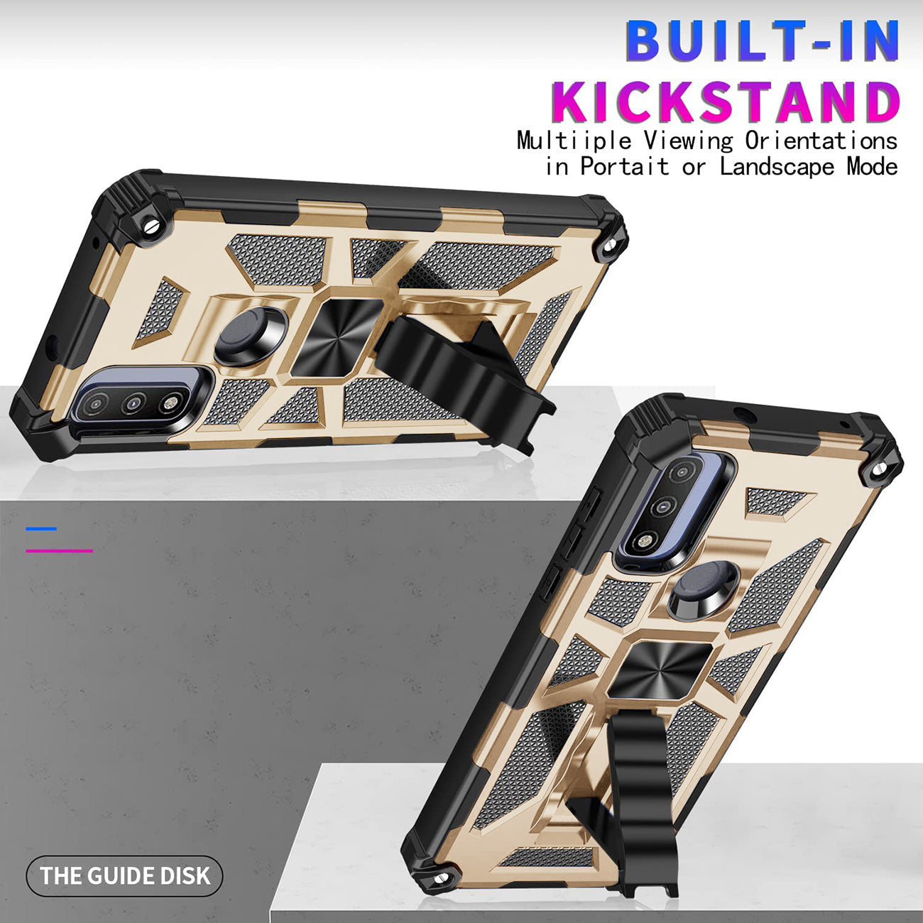 Built-in Kickstand TPU Case with Magnetic Mount for MOTOROLA MOTO G PURE and Moto G power 2022 in Gold