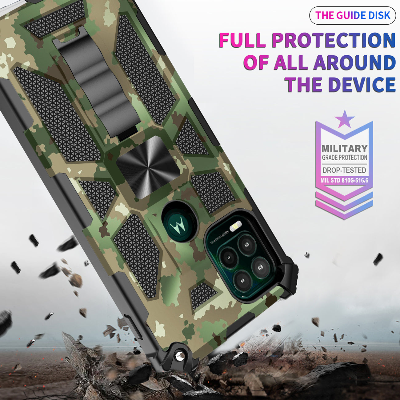 Case TPU Built-In Kickstand With Magnetic Mount Motorola Moto G Stylus 5G Camouflage
