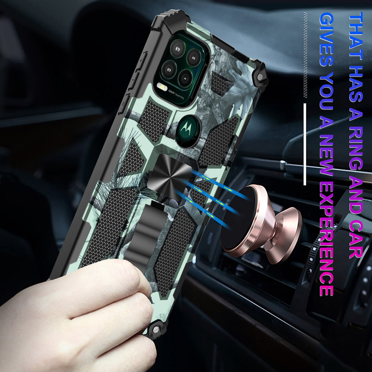 Built-in Kickstand TPU Case with Magnetic Mount for Motorola moto g stylus 5G in Tree leaf patterns