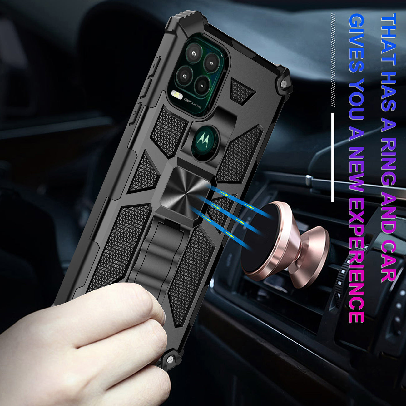 Case TPU Built-In Kickstand With Magnetic Mount Motorola Moto G Stylus 5G Black Color