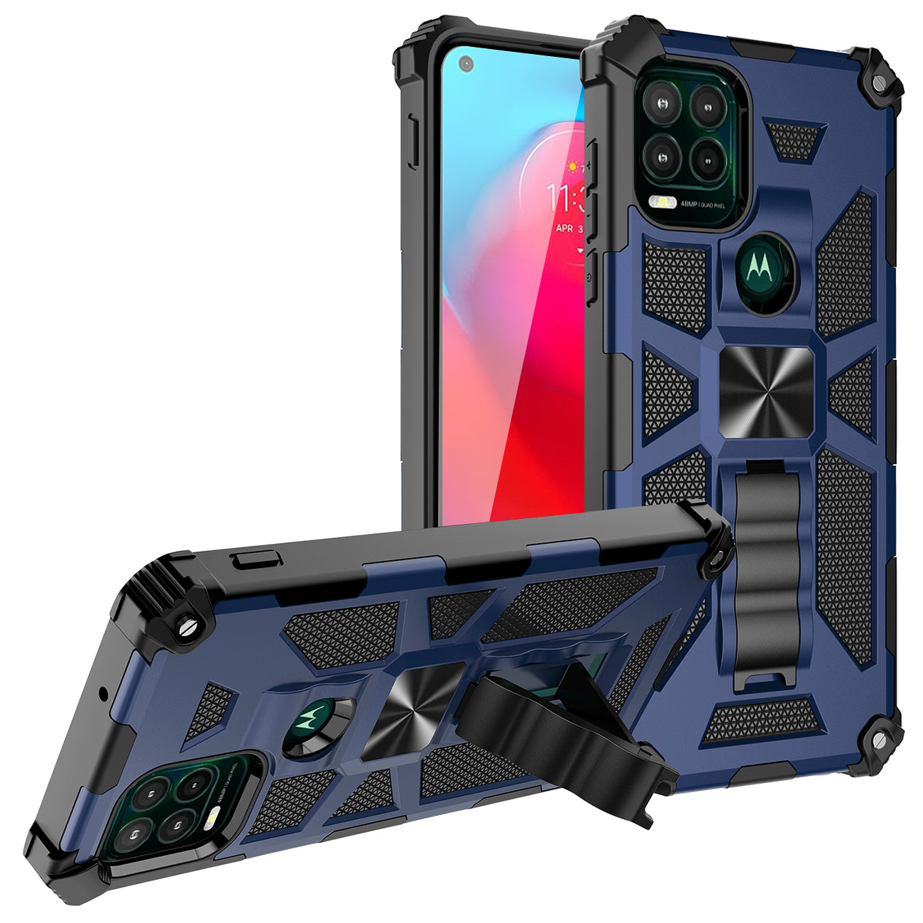 Case TPU Built-In Kickstand With Magnetic Mount Motorola Moto G Stylus 5G Blue Color