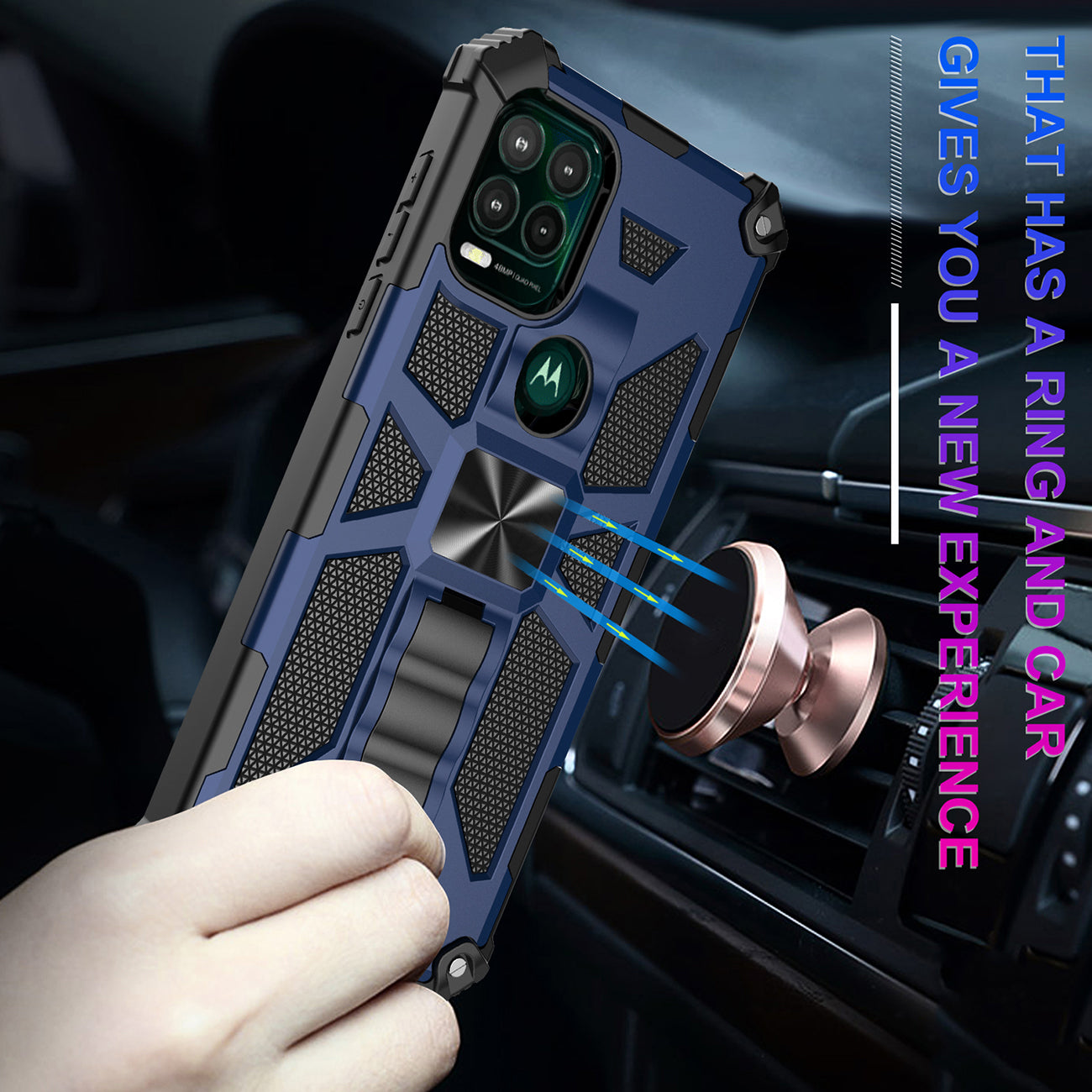 Case TPU Built-In Kickstand With Magnetic Mount Motorola Moto G Stylus 5G Blue Color