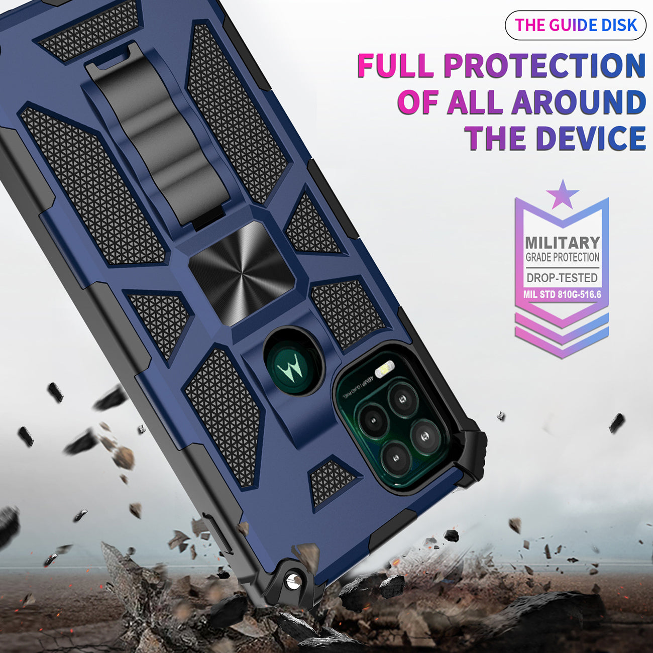 Case TPU Built-In Kickstand With Magnetic Mount Motorola Moto G Stylus 5G Blue Color
