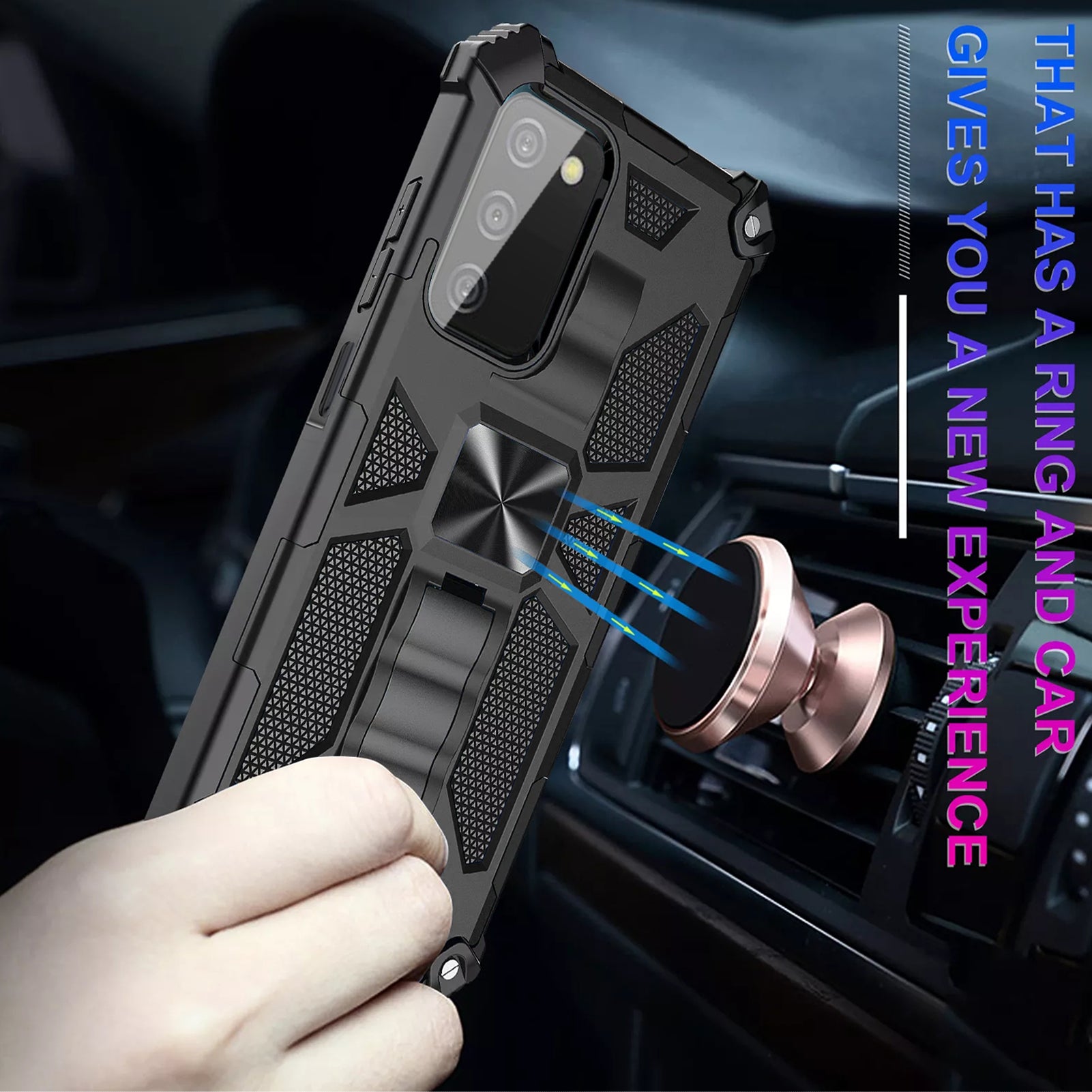 Built-in Kickstand TPU Case with Magnetic Mount for SAMSUNG GALAXY A03S in Black
