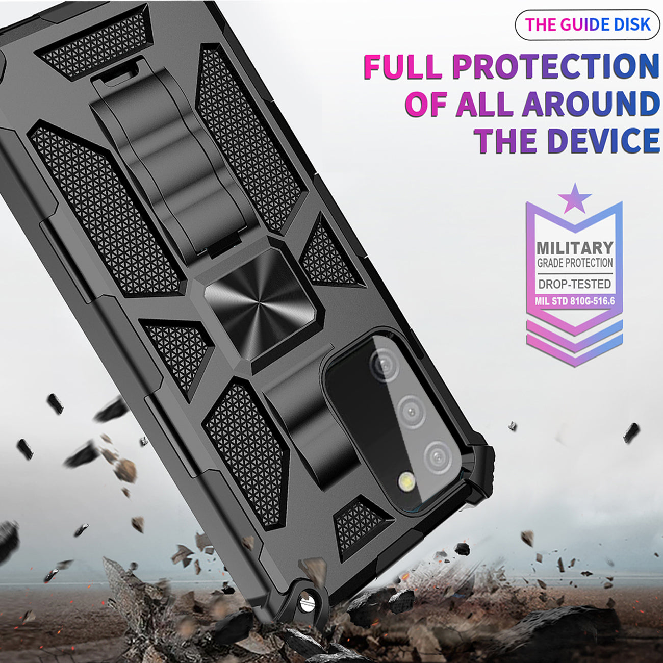 Built-in Kickstand TPU Case with Magnetic Mount for SAMSUNG GALAXY A03S in Black