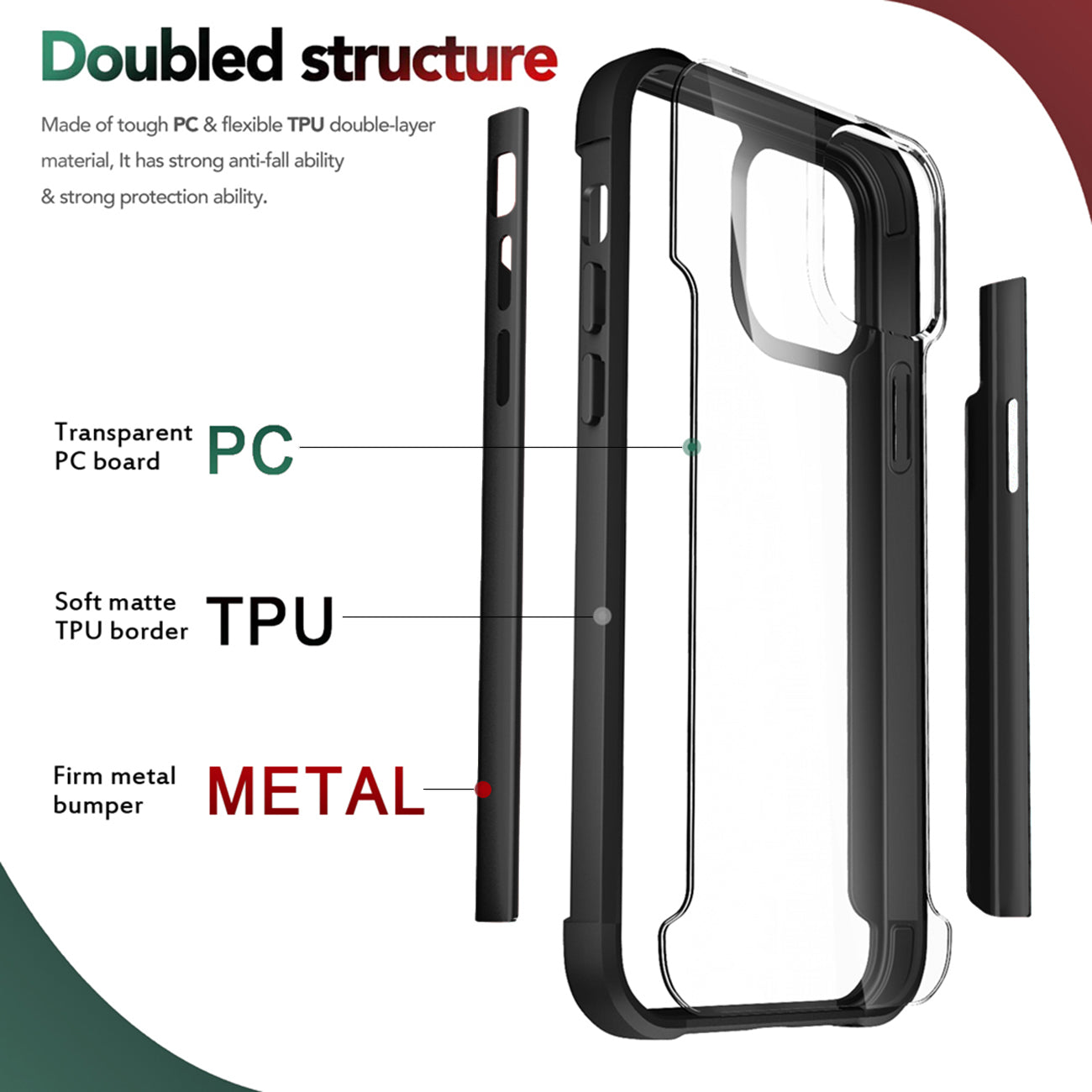 Case Metal Bumper PC TPU High Quality Clean For iPhone 13 Black Color