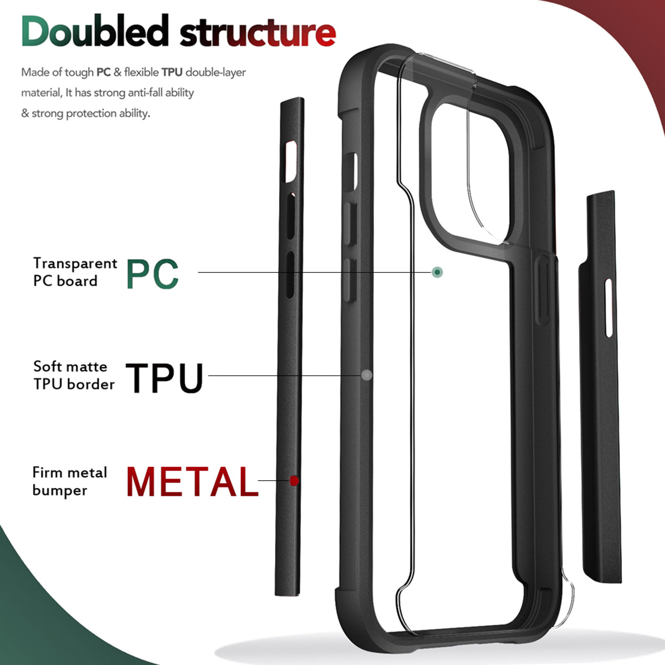 Case Metal Bumper PC TPU High Quality Clean For iPhone 13 Max Black Color