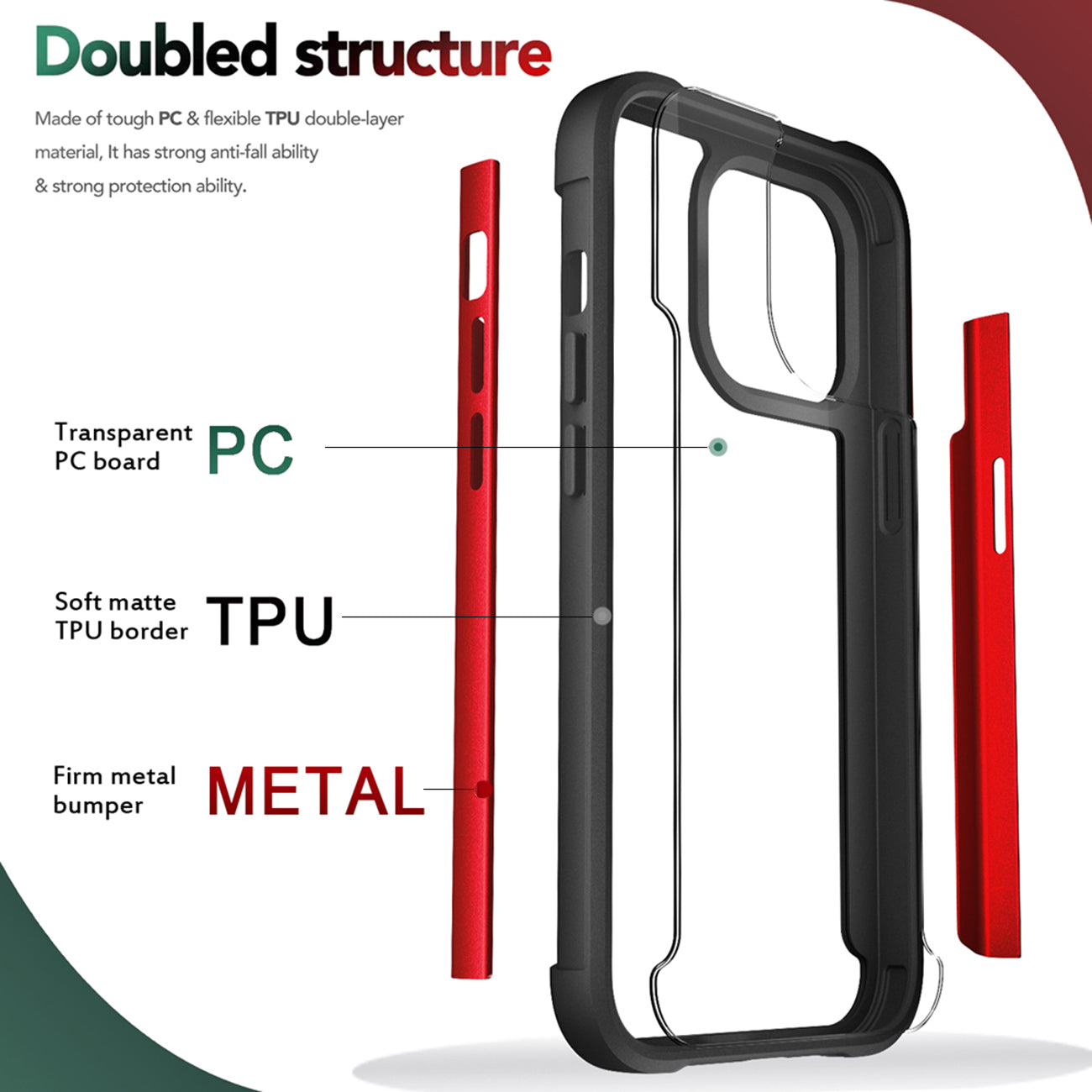 Case Metal Bumper PC TPU High Quality Clean For iPhone 13 Max Red Color
