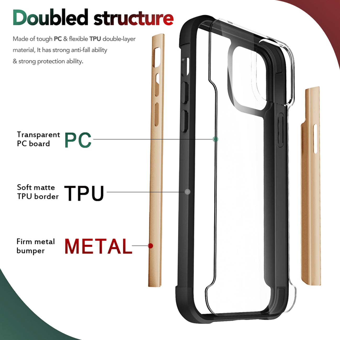 Case Metal Bumper PC TPU High Quality Clean For iPhone 13 Mini Gold Color