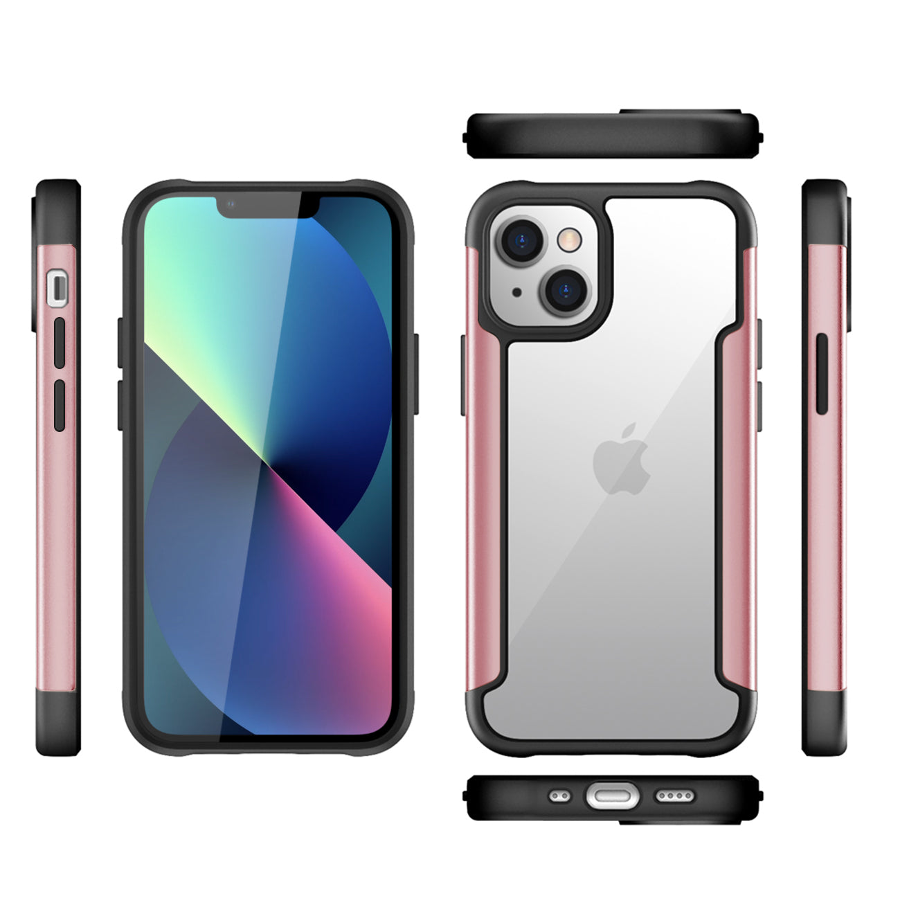 Case Metal Bumper PC TPU High Quality Clean For iPhone 13 Mini Rose Gold Color