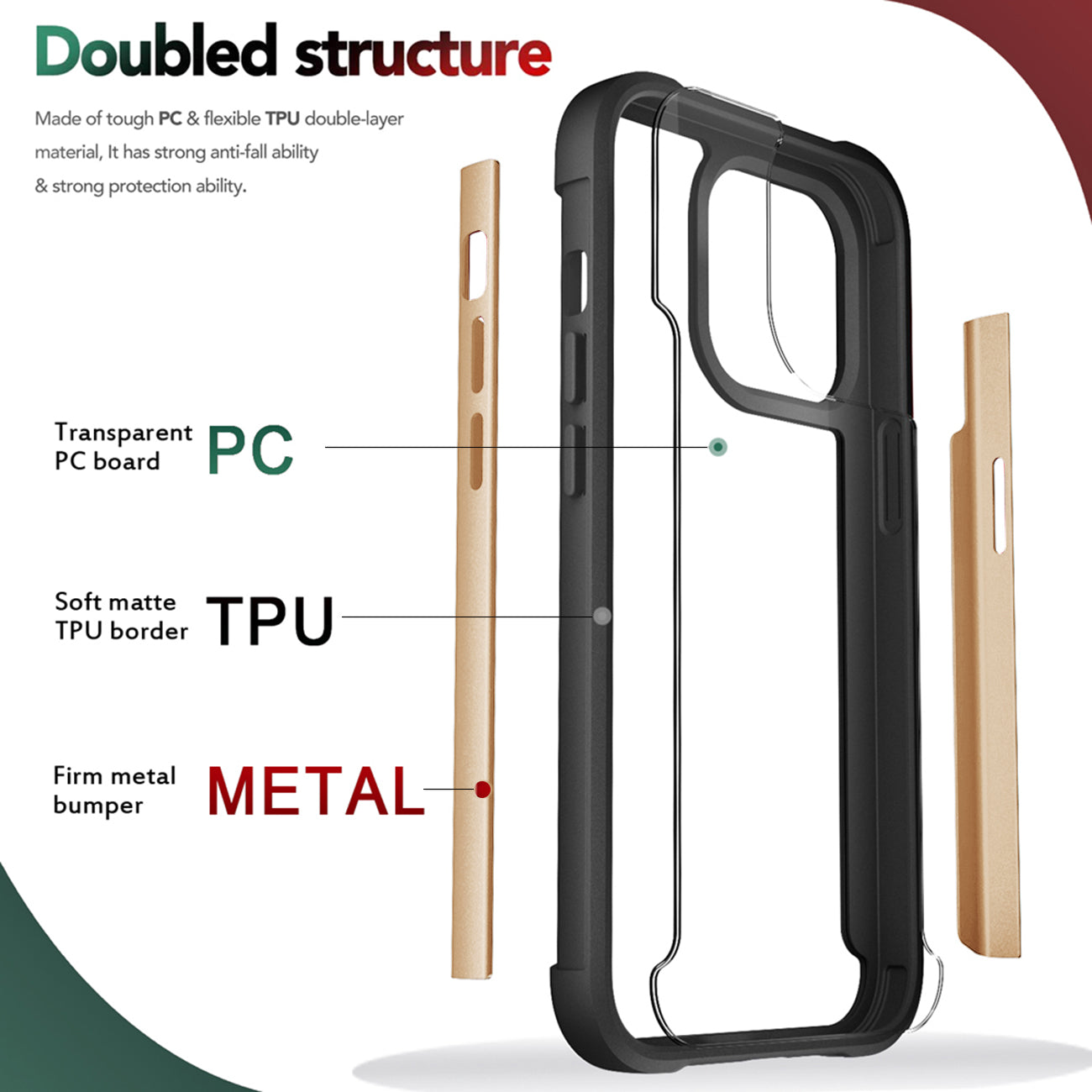 Case Metal Bumper PC TPU High Quality Clean For iPhone 13 Pro Gold Color