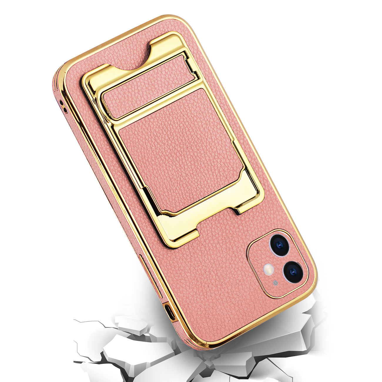 IPHONE 11 Leather Case with Card Holder In Pink