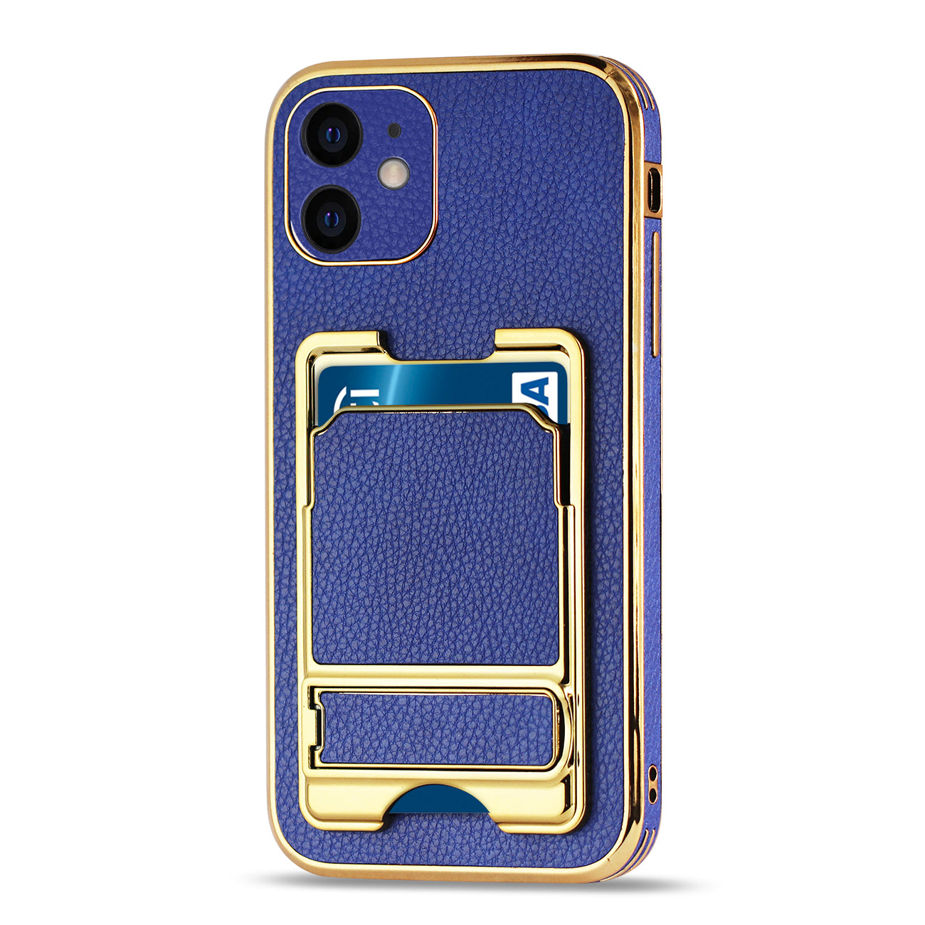 Case Leather With Card Holder iPhone 12 Blue Color
