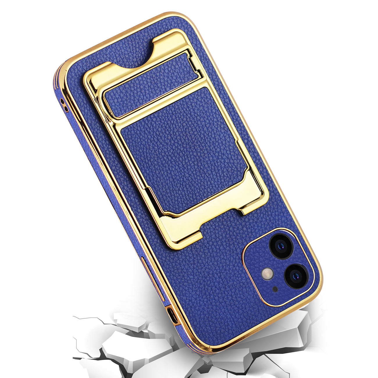 Case Leather With Card Holder iPhone 12 Blue Color