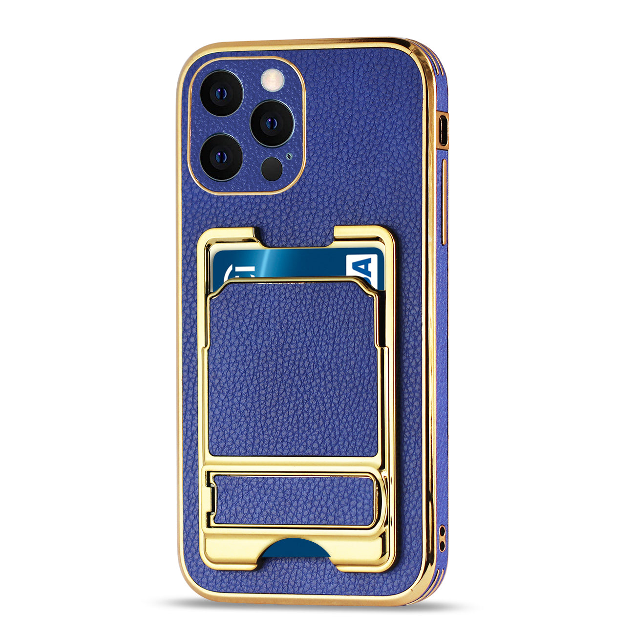 IPHONE 12 Max Leather Case with Card Holder In Blue