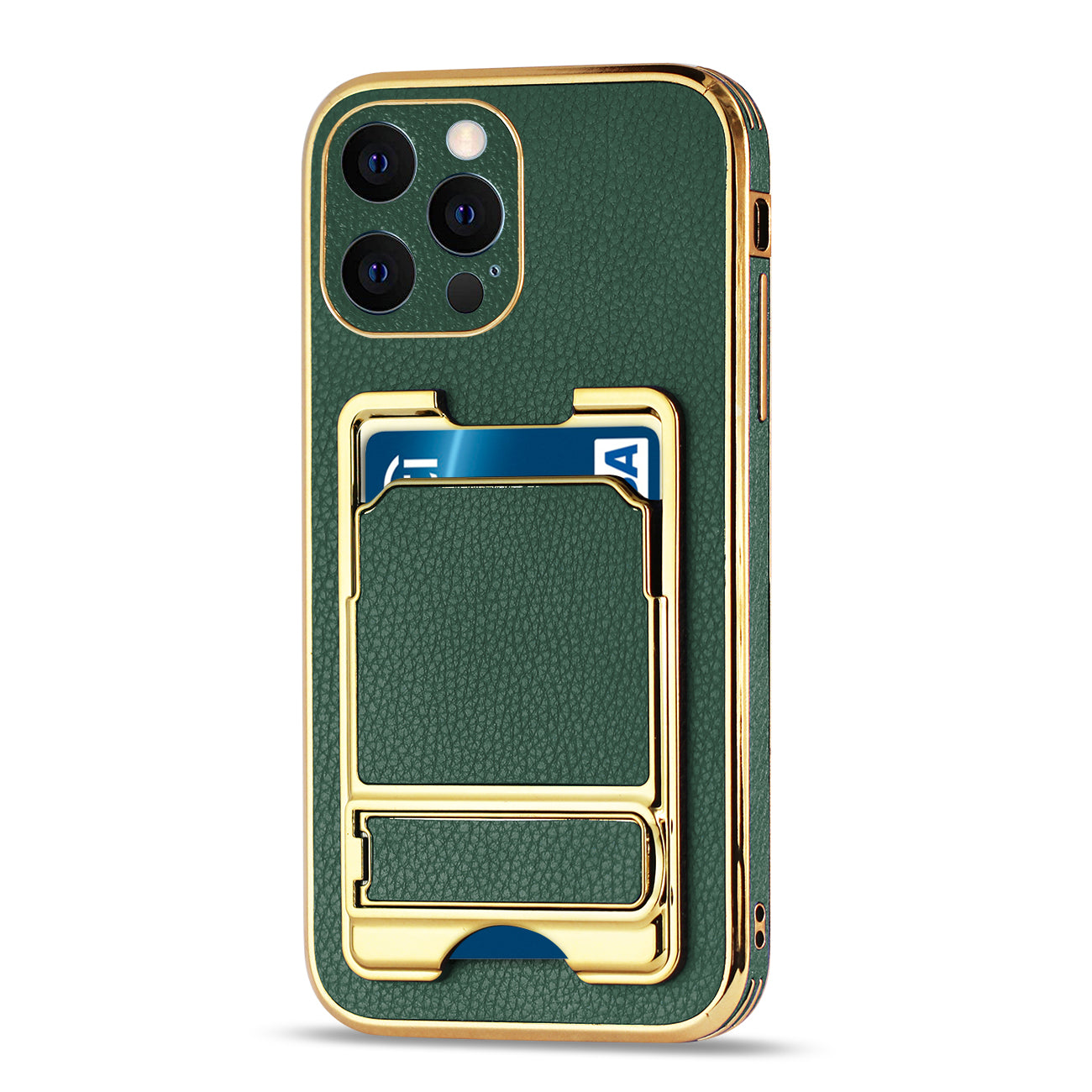 IPHONE 12 Max Leather Case with Card Holder In Green