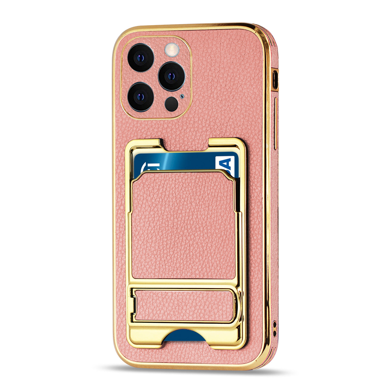 IPHONE 12 Max Leather Case with Card Holder In Pink